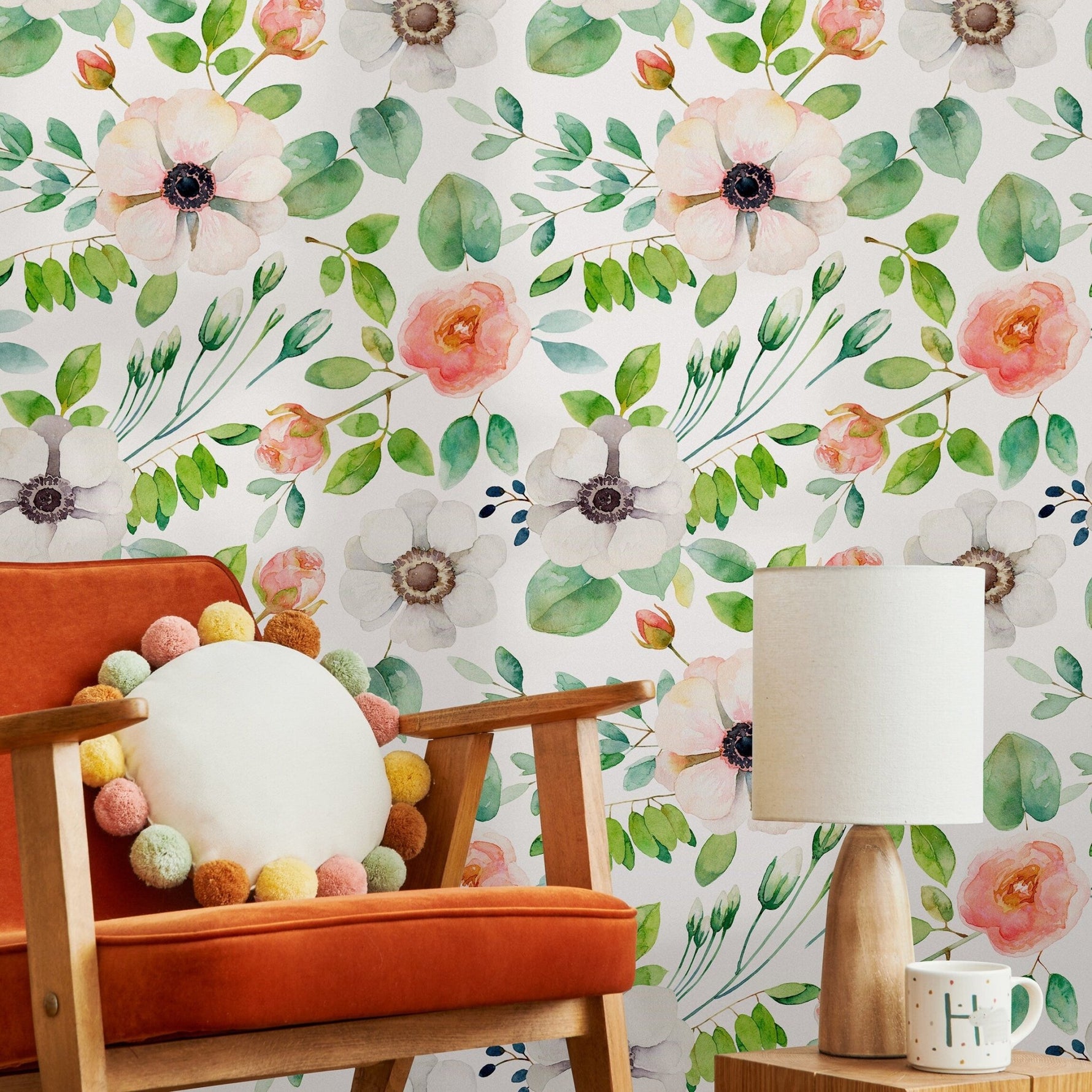Wallpaper Peel and Stick Wallpaper Removable Wallpaper Home Decor Wall Art Wall Decor Room Decor / Cute Watercolor Flowers Wallpaper - B350 - WallTrend