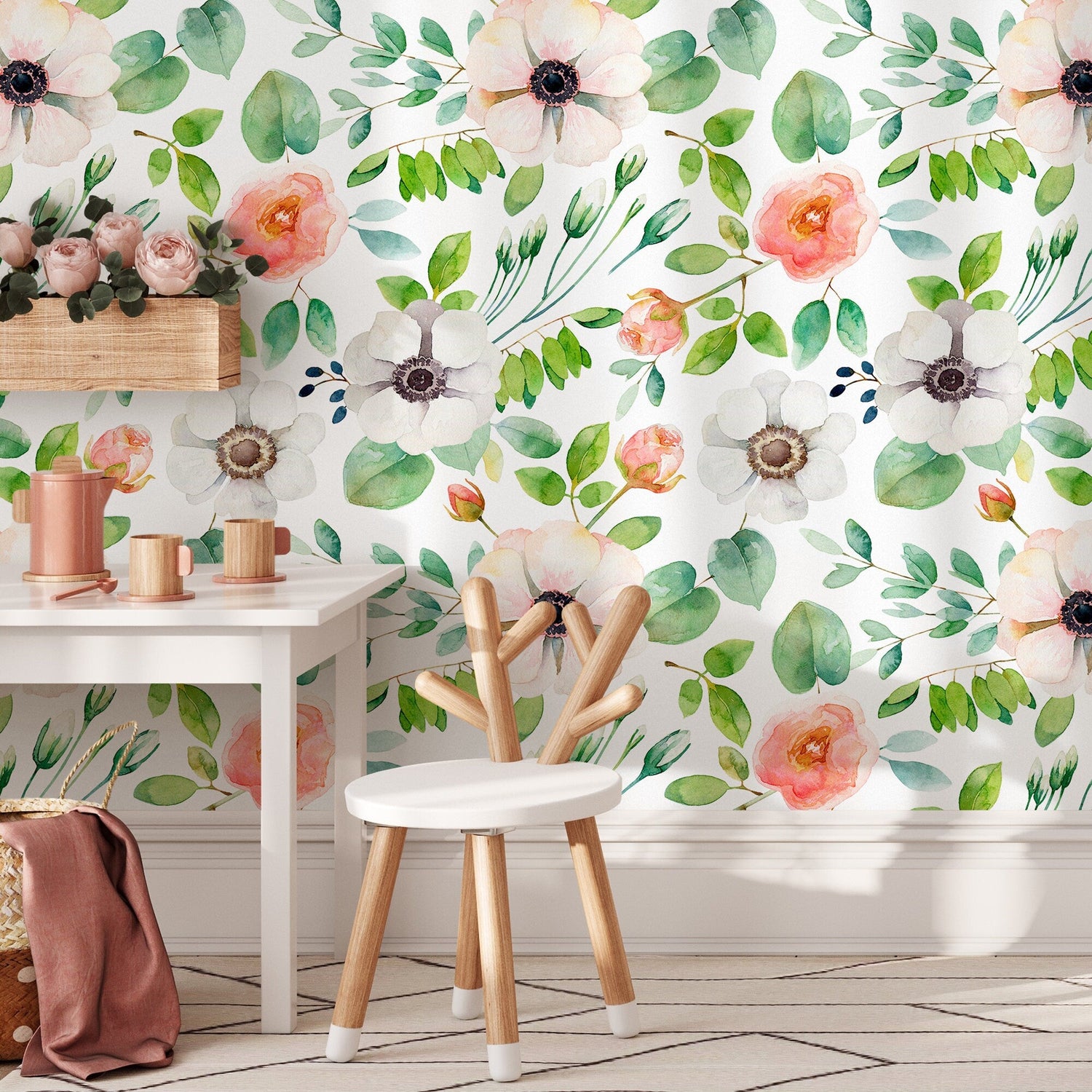Wallpaper Peel and Stick Wallpaper Removable Wallpaper Home Decor Wall Art Wall Decor Room Decor / Cute Watercolor Flowers Wallpaper - B350 - WallTrend