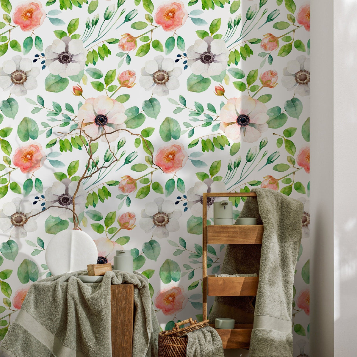 Wallpaper Peel and Stick Wallpaper Removable Wallpaper Home Decor Wall Art Wall Decor Room Decor / Cute Watercolor Flowers Wallpaper - B350 - WallTrend