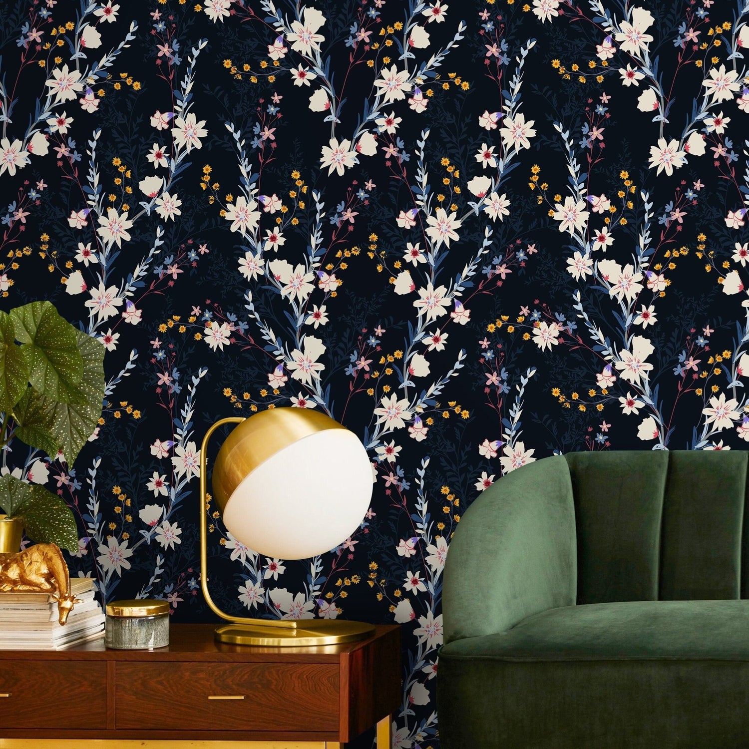 Wallpaper Peel and Stick Wallpaper Removable Wallpaper Home Decor Wall Art Wall Decor Room Decor / Dark Floral Blue Wallpaper - D965 - WallTrend