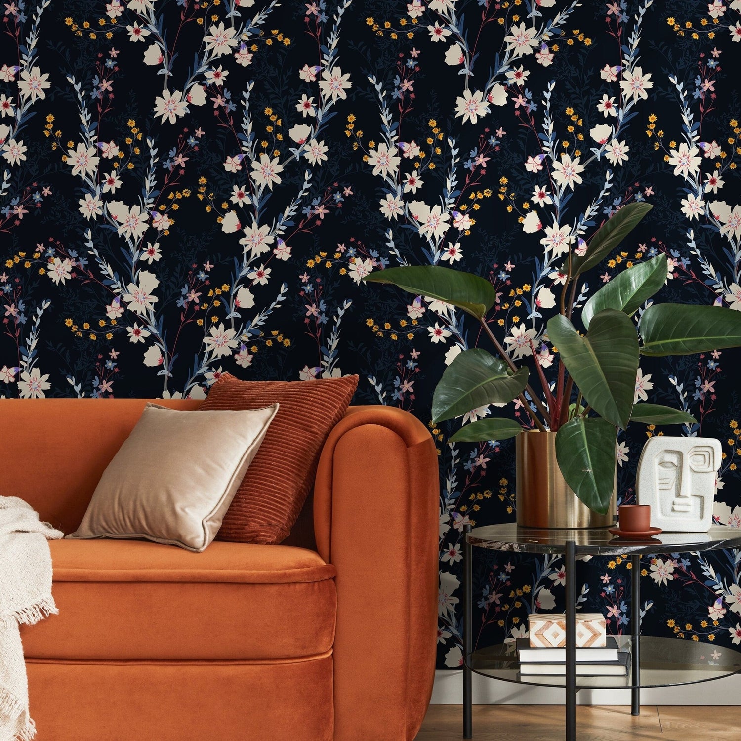 Wallpaper Peel and Stick Wallpaper Removable Wallpaper Home Decor Wall Art Wall Decor Room Decor / Dark Floral Blue Wallpaper - D965 - WallTrend