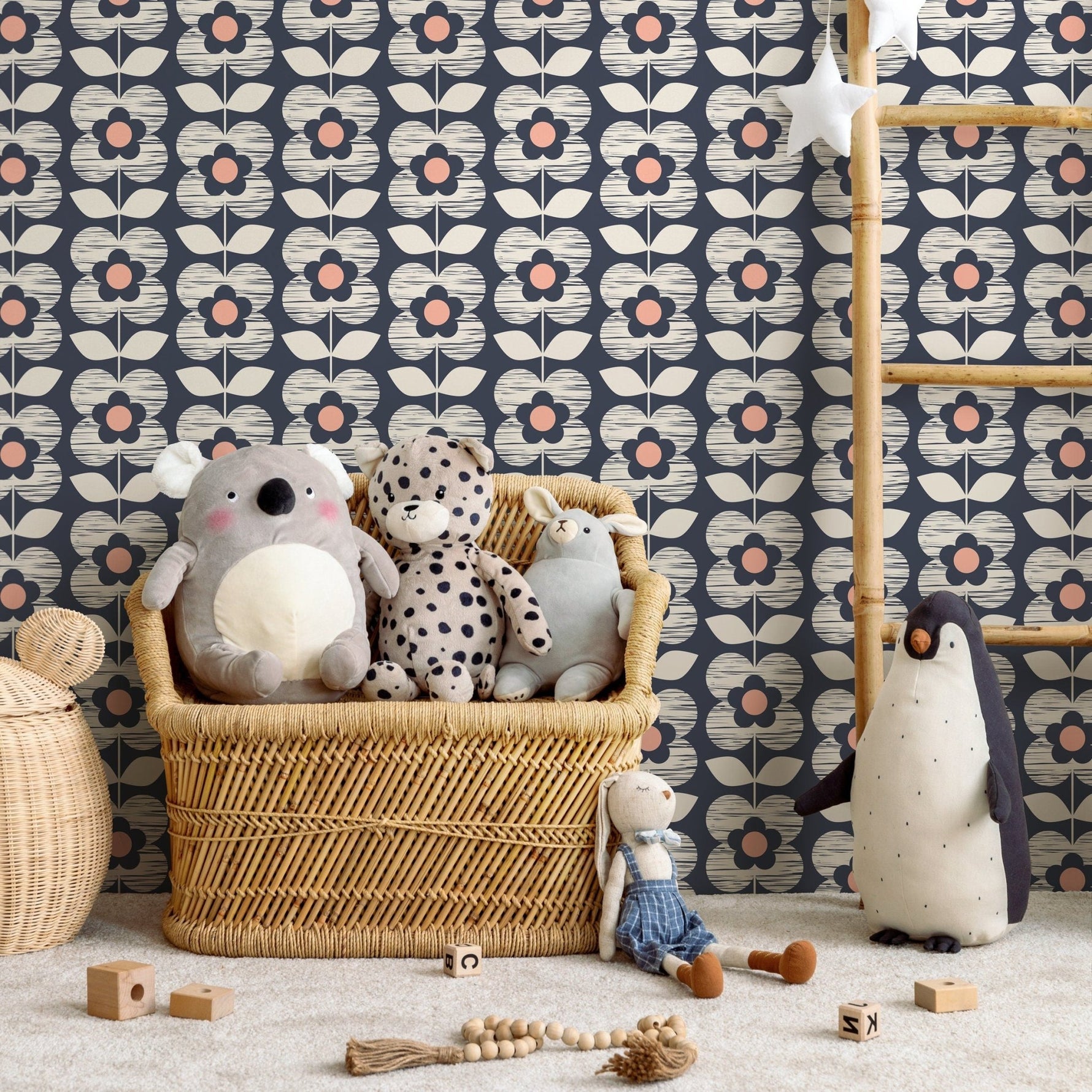 Wallpaper Peel and Stick Wallpaper Removable Wallpaper Home Decor Wall Art Wall Decor Room Decor / Floral Scandinavian Wallpaper - A704 - WallTrend