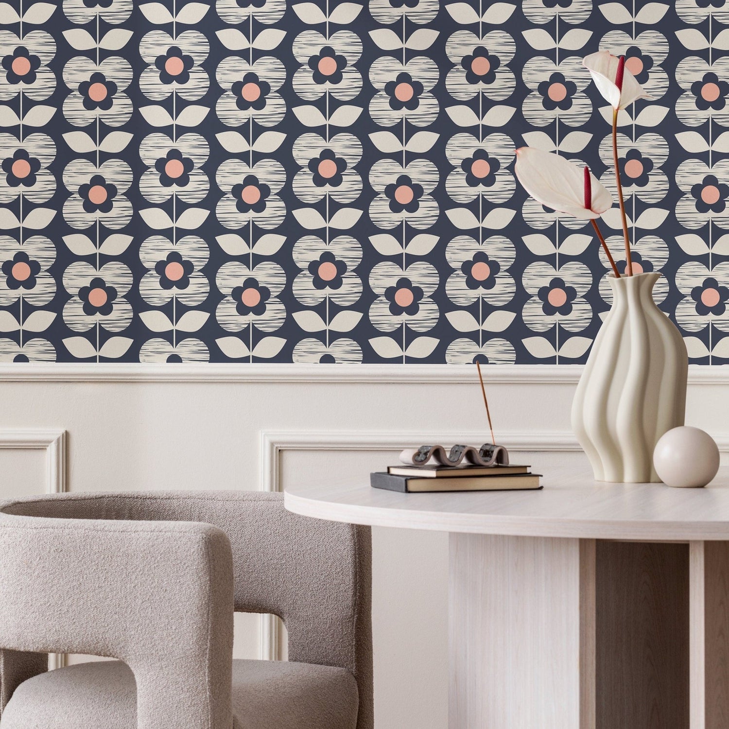 Wallpaper Peel and Stick Wallpaper Removable Wallpaper Home Decor Wall Art Wall Decor Room Decor / Floral Scandinavian Wallpaper - A704 - WallTrend