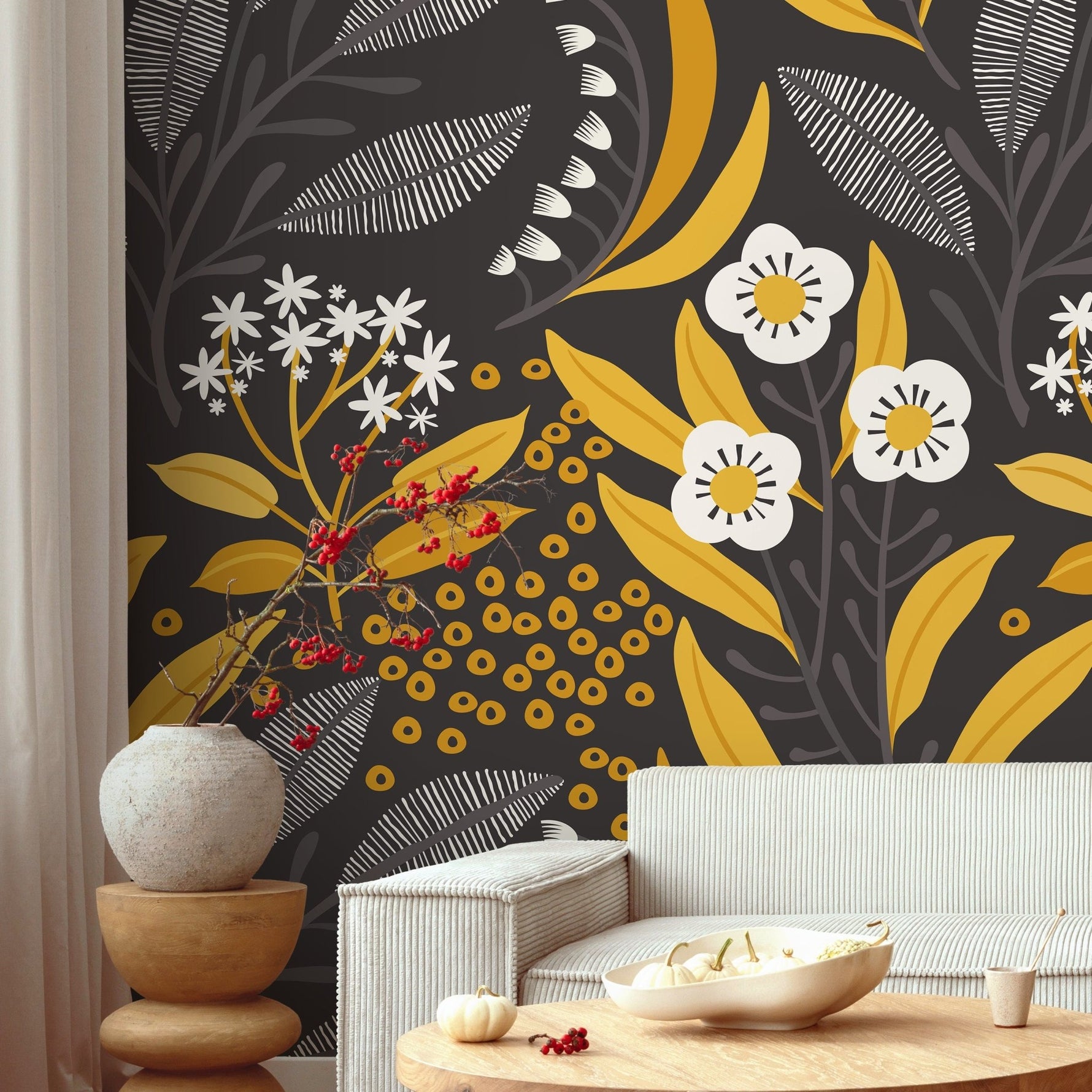 Wallpaper Peel and Stick Wallpaper Removable Wallpaper Home Decor Wall Art Wall Decor Room Decor / Floral Scandinavian Wallpaper - A723 - WallTrend