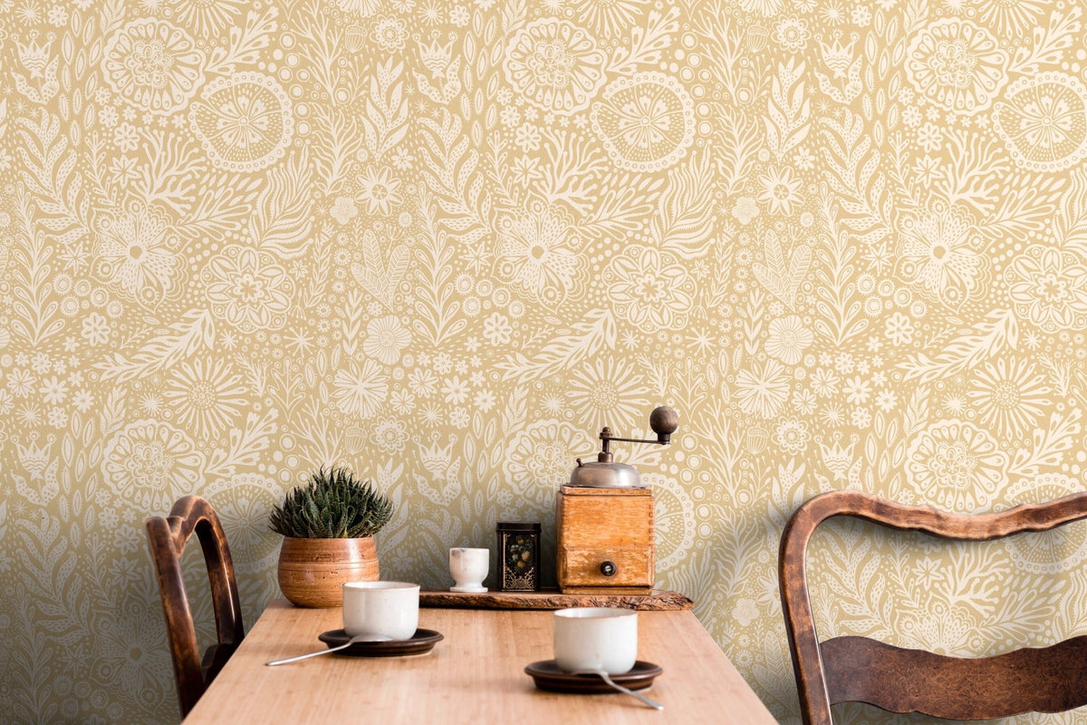 Wallpaper Peel and Stick Wallpaper Removable Wallpaper Home Decor Wall Art Wall Decor Room Decor / Floral Yellow Wallpaper - C434 - WallTrend