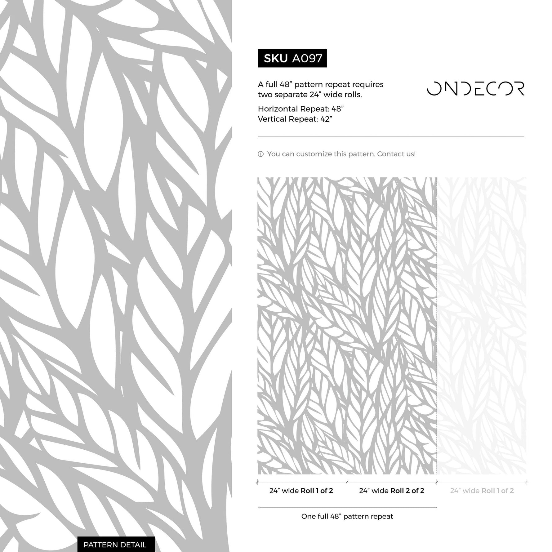 Wallpaper Peel and Stick Wallpaper Removable Wallpaper Home Decor Wall Art Wall Decor Room Decor / Gray Modern Leaves Wallpaper - A097 - WallTrend