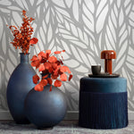 Wallpaper Peel and Stick Wallpaper Removable Wallpaper Home Decor Wall Art Wall Decor Room Decor / Gray Modern Leaves Wallpaper - A097 - WallTrend