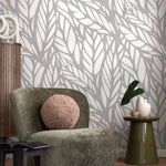 Wallpaper Peel and Stick Wallpaper Removable Wallpaper Home Decor Wall Art Wall Decor Room Decor / Gray Modern Leaves Wallpaper - A097 - WallTrend