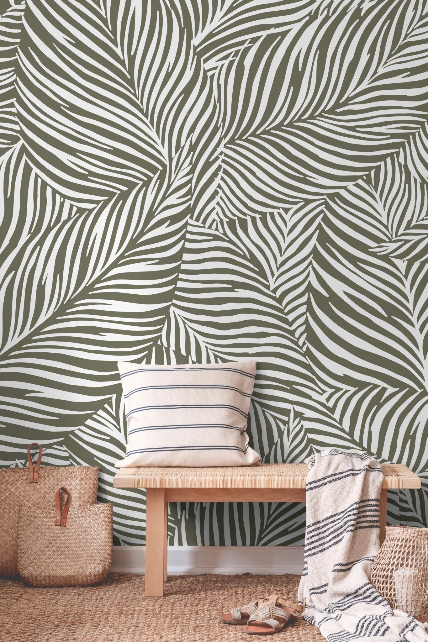 Wallpaper Peel and Stick Wallpaper Removable Wallpaper Home Decor Wall Art Wall Decor Room Decor / Green Abstract Leaves Wallpaper - C118 - WallTrend