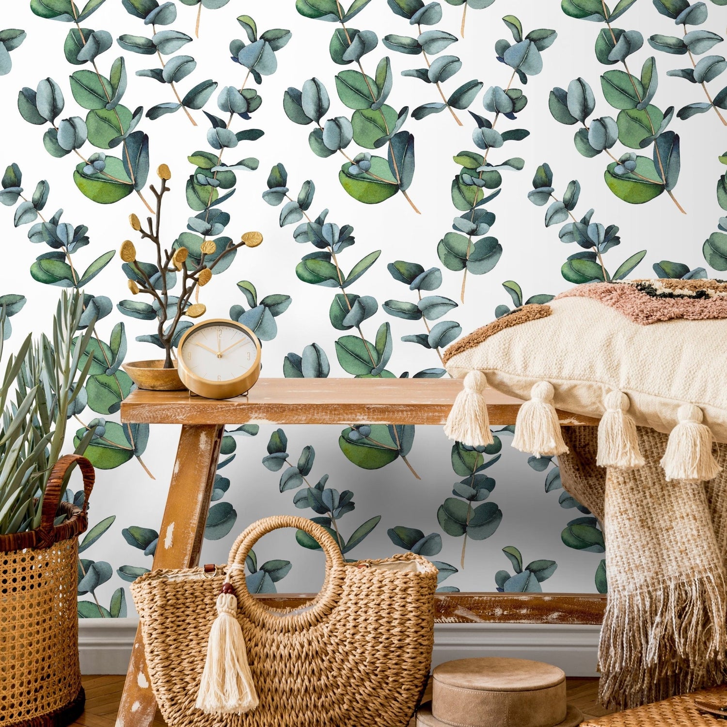 Wallpaper Peel and Stick Wallpaper Removable Wallpaper Home Decor Wall Art Wall Decor Room Decor / Green Leaves Wallpaper - A756 - WallTrend