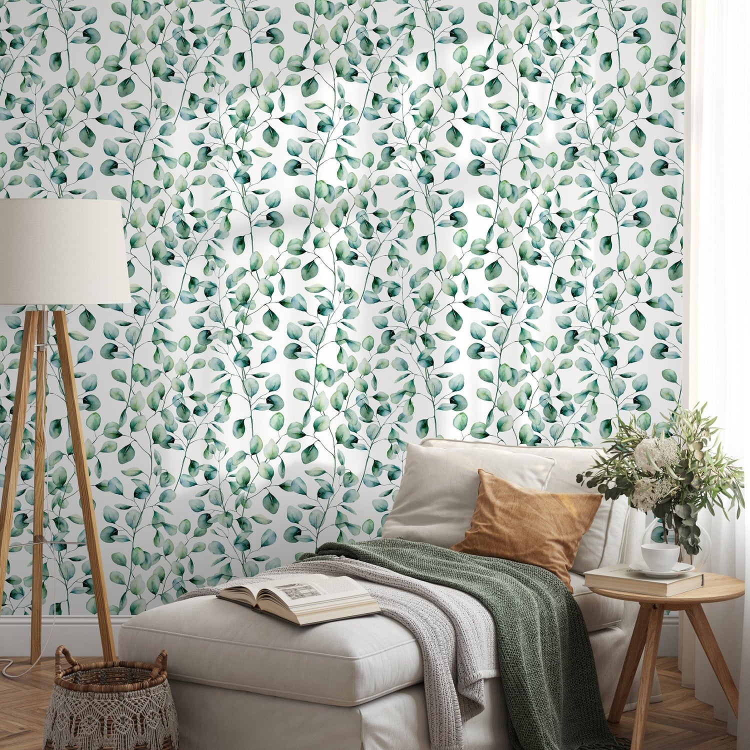 Wallpaper Peel and Stick Wallpaper Removable Wallpaper Home Decor Wall Art Wall Decor Room Decor / Green Leaves Watercolor Wallpaper - A655 - WallTrend