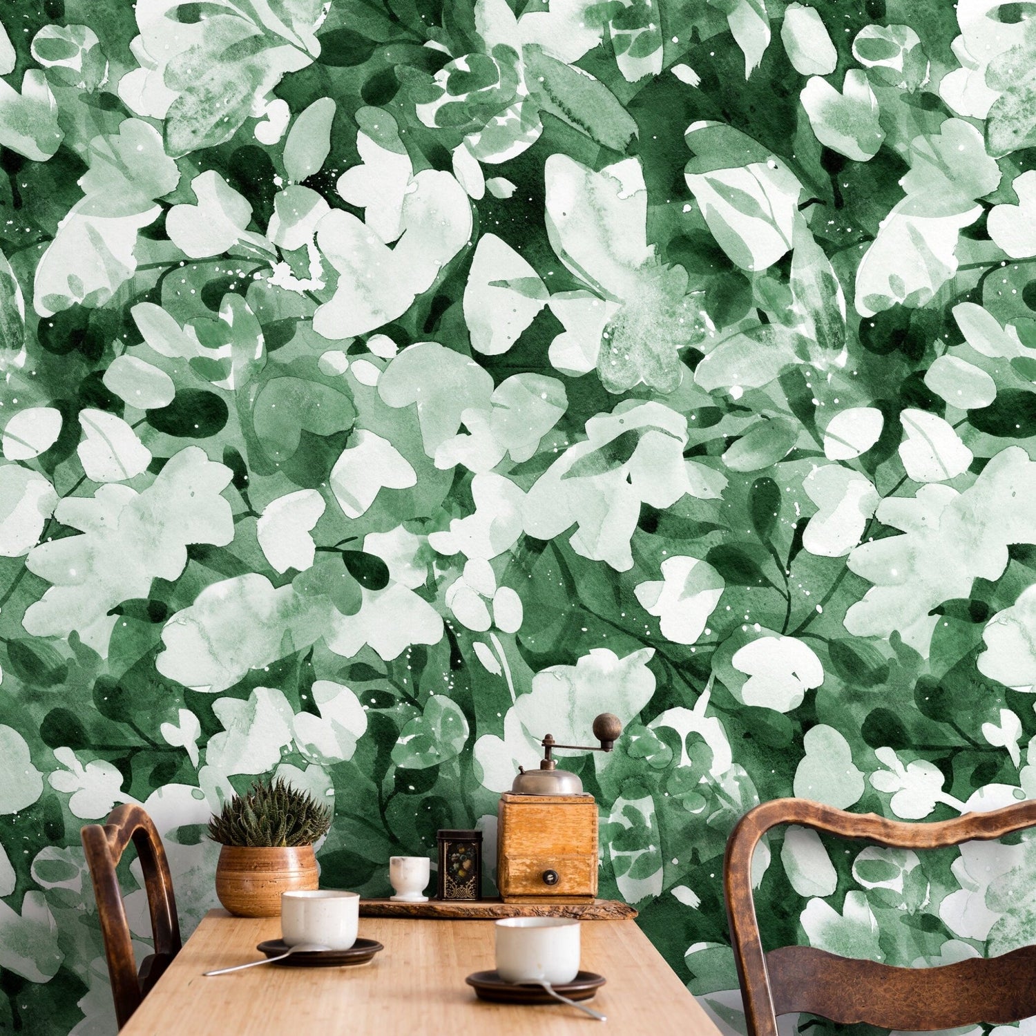 Wallpaper Peel and Stick Wallpaper Removable Wallpaper Home Decor Wall Art Wall Decor Room Decor / Green Watercolor Wallpaper - X152 - WallTrend