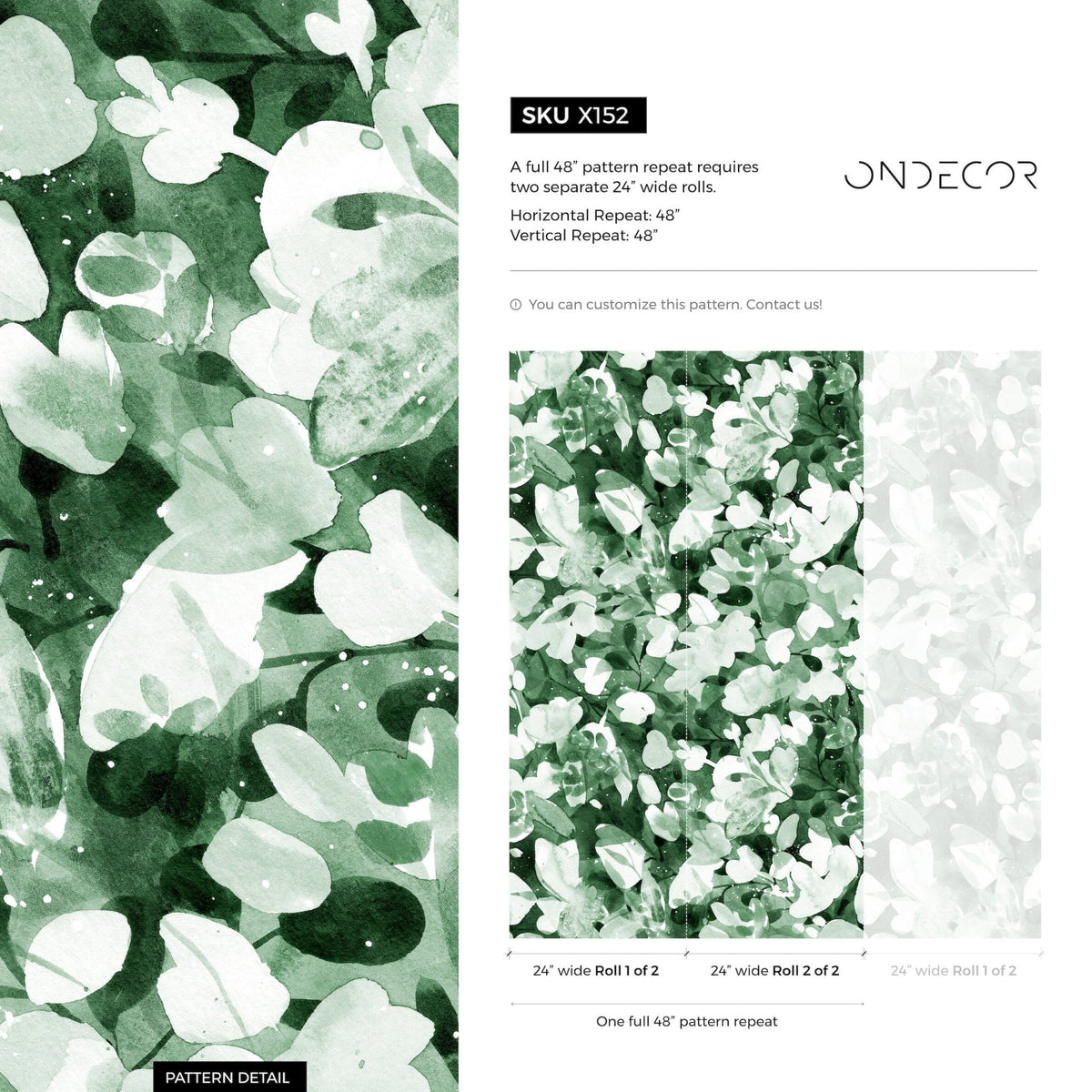 Wallpaper Peel and Stick Wallpaper Removable Wallpaper Home Decor Wall Art Wall Decor Room Decor / Green Watercolor Wallpaper - X152 - WallTrend