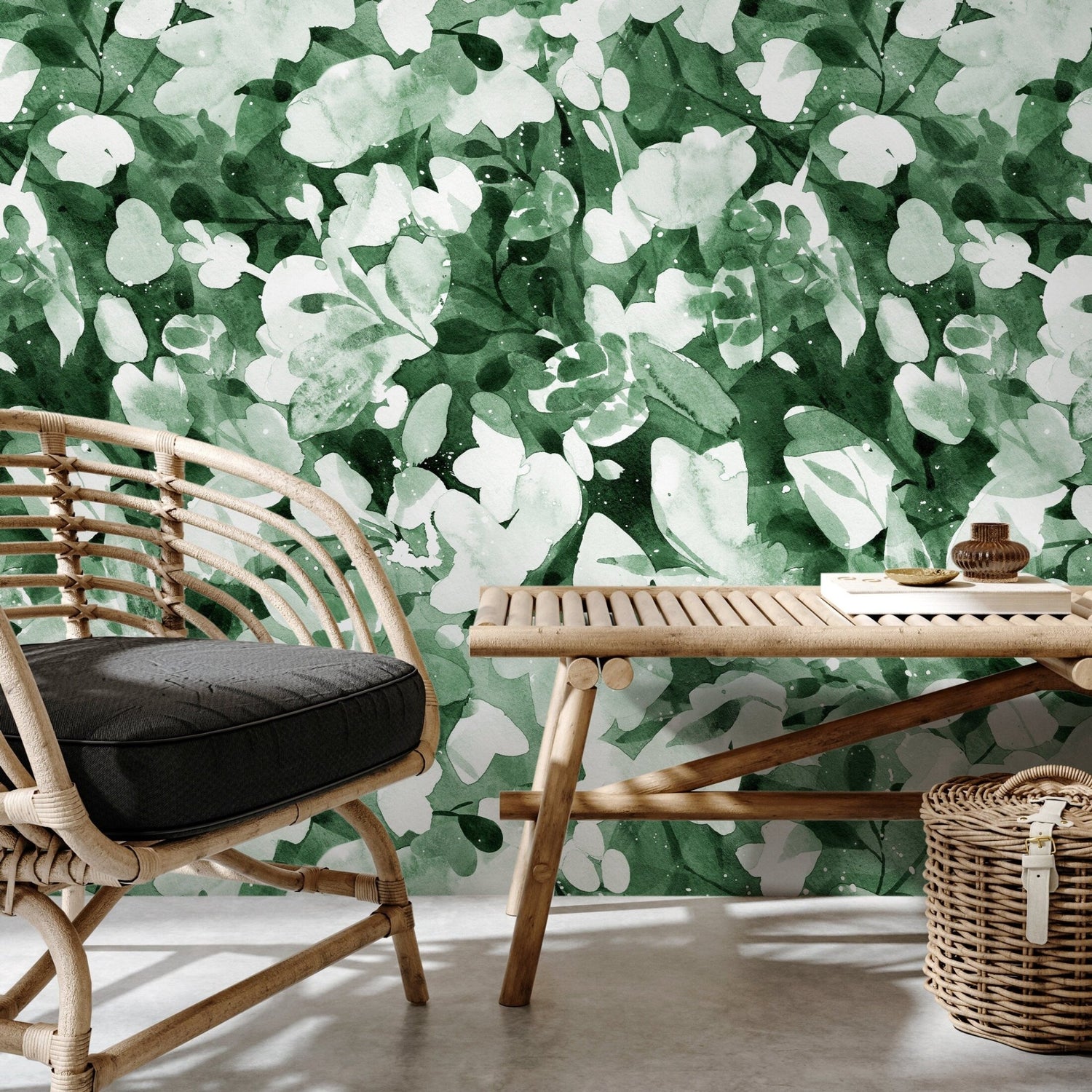 Wallpaper Peel and Stick Wallpaper Removable Wallpaper Home Decor Wall Art Wall Decor Room Decor / Green Watercolor Wallpaper - X152 - WallTrend