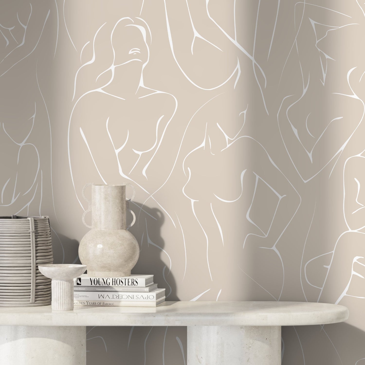 Wallpaper Peel and Stick Wallpaper Removable Wallpaper Home Decor Wall Art Wall Decor Room Decor / Neutral Body Line Art Wallpaper - C354 - WallTrend