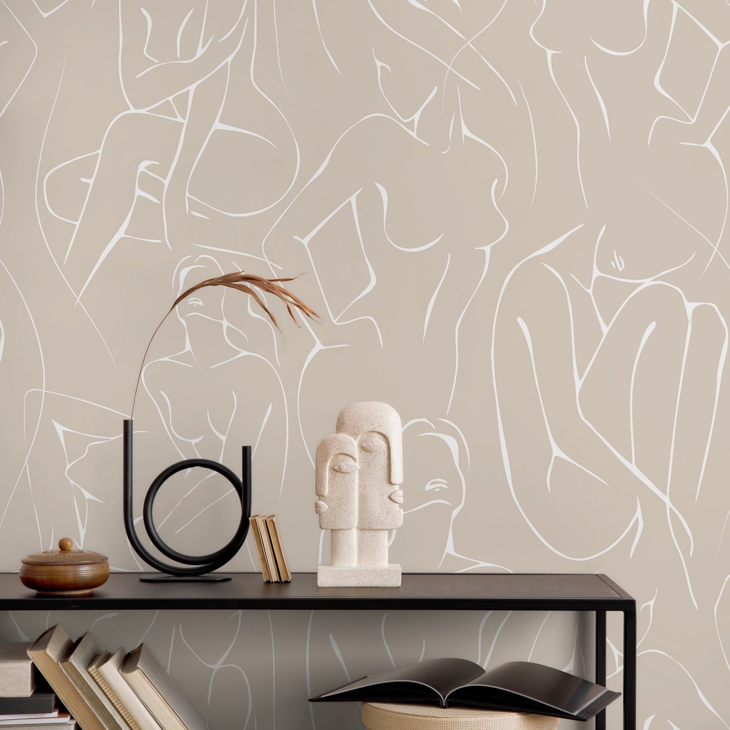 Wallpaper Peel and Stick Wallpaper Removable Wallpaper Home Decor Wall Art Wall Decor Room Decor / Neutral Body Line Art Wallpaper - C354 - WallTrend