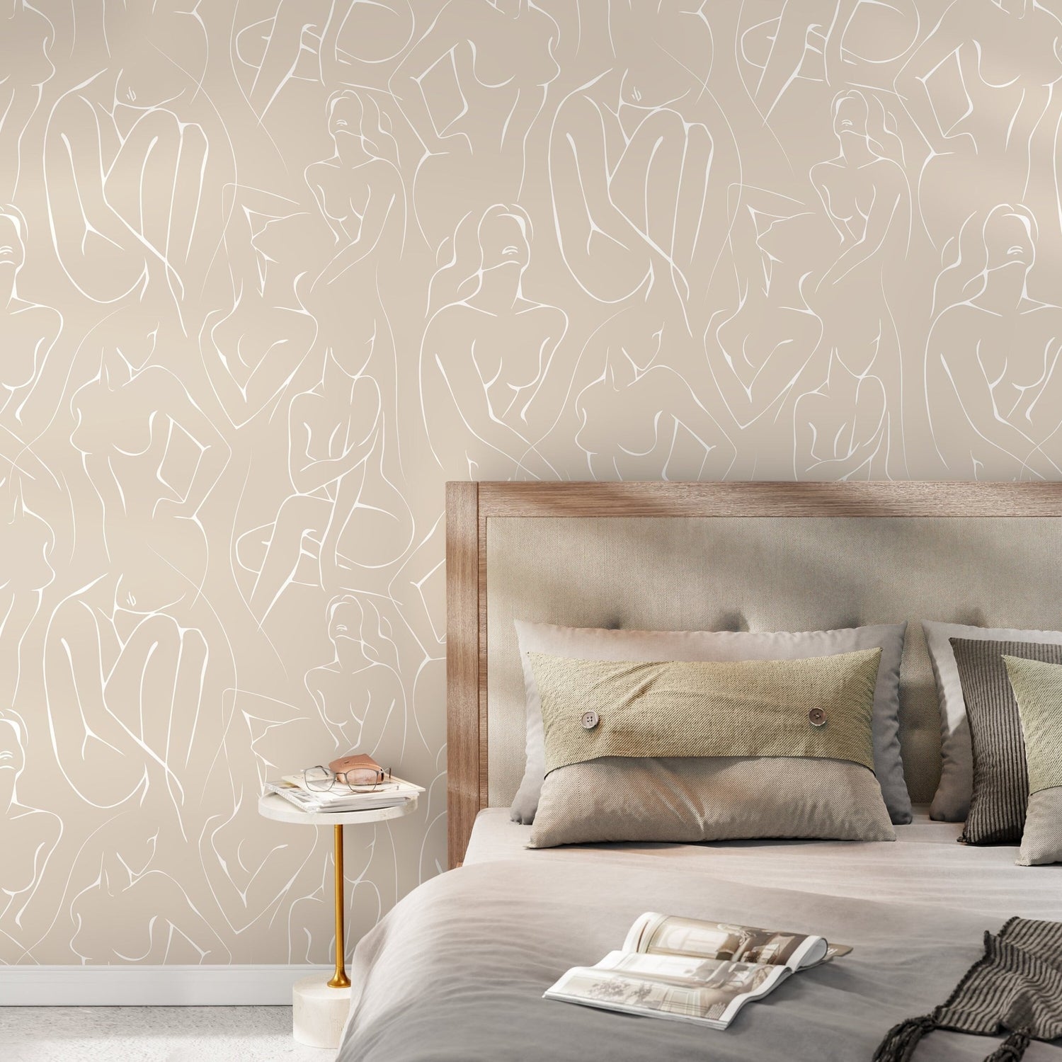 Wallpaper Peel and Stick Wallpaper Removable Wallpaper Home Decor Wall Art Wall Decor Room Decor / Neutral Body Line Art Wallpaper - C354 - WallTrend
