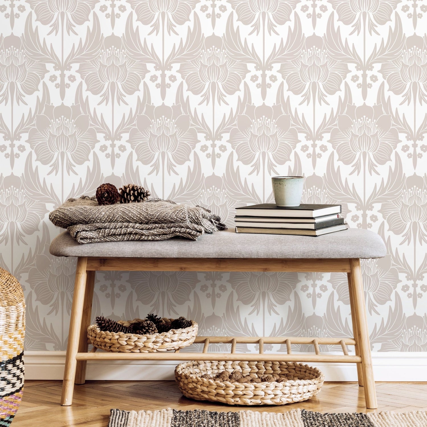 Wallpaper Peel and Stick Wallpaper Removable Wallpaper Home Decor Wall Art Wall Decor Room Decor / Neutral Floral Wallpaper - X170 - WallTrend