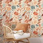 Wallpaper Peel and Stick Wallpaper Removable Wallpaper Home Decor Wall Art Wall Decor Room Decor / Orange Floral Drawing Wallpaper - C310 - WallTrend