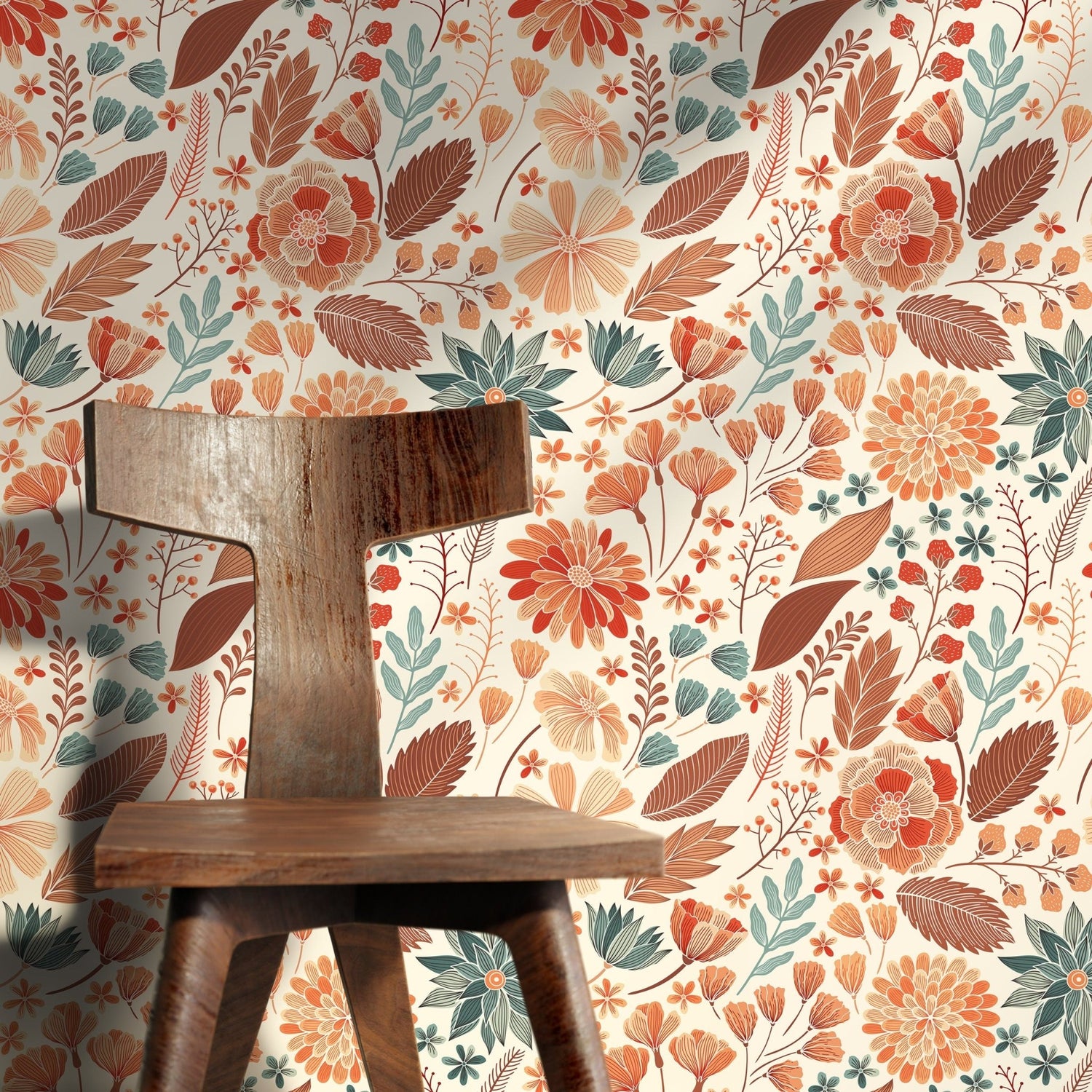 Wallpaper Peel and Stick Wallpaper Removable Wallpaper Home Decor Wall Art Wall Decor Room Decor / Orange Floral Drawing Wallpaper - C310 - WallTrend