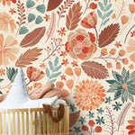 Wallpaper Peel and Stick Wallpaper Removable Wallpaper Home Decor Wall Art Wall Decor Room Decor / Orange Floral Drawing Wallpaper - C310 - WallTrend