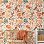 Wallpaper Peel and Stick Wallpaper Removable Wallpaper Home Decor Wall Art Wall Decor Room Decor / Orange Floral Drawing Wallpaper - C310 - WallTrend