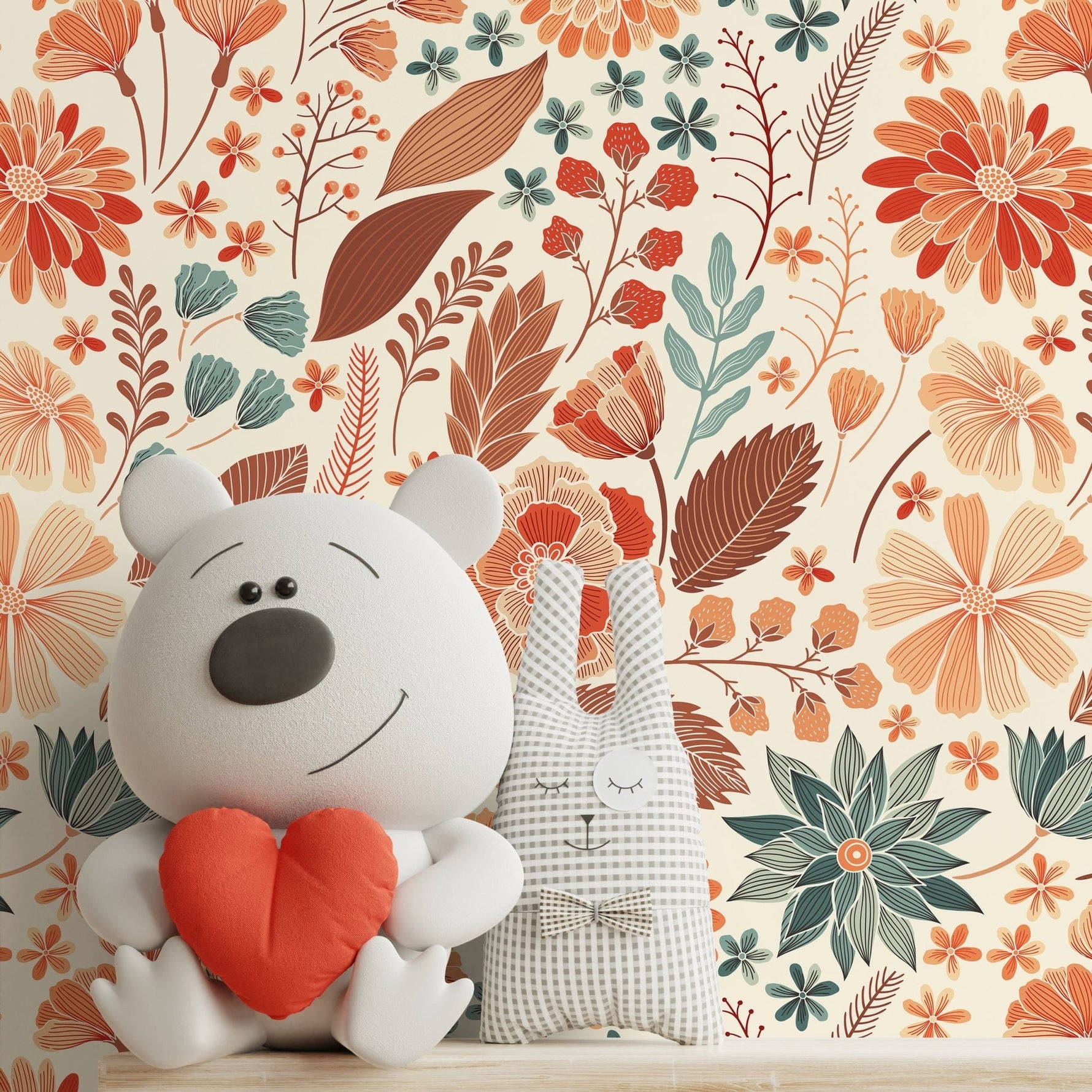 Wallpaper Peel and Stick Wallpaper Removable Wallpaper Home Decor Wall Art Wall Decor Room Decor / Orange Floral Drawing Wallpaper - C310 - WallTrend