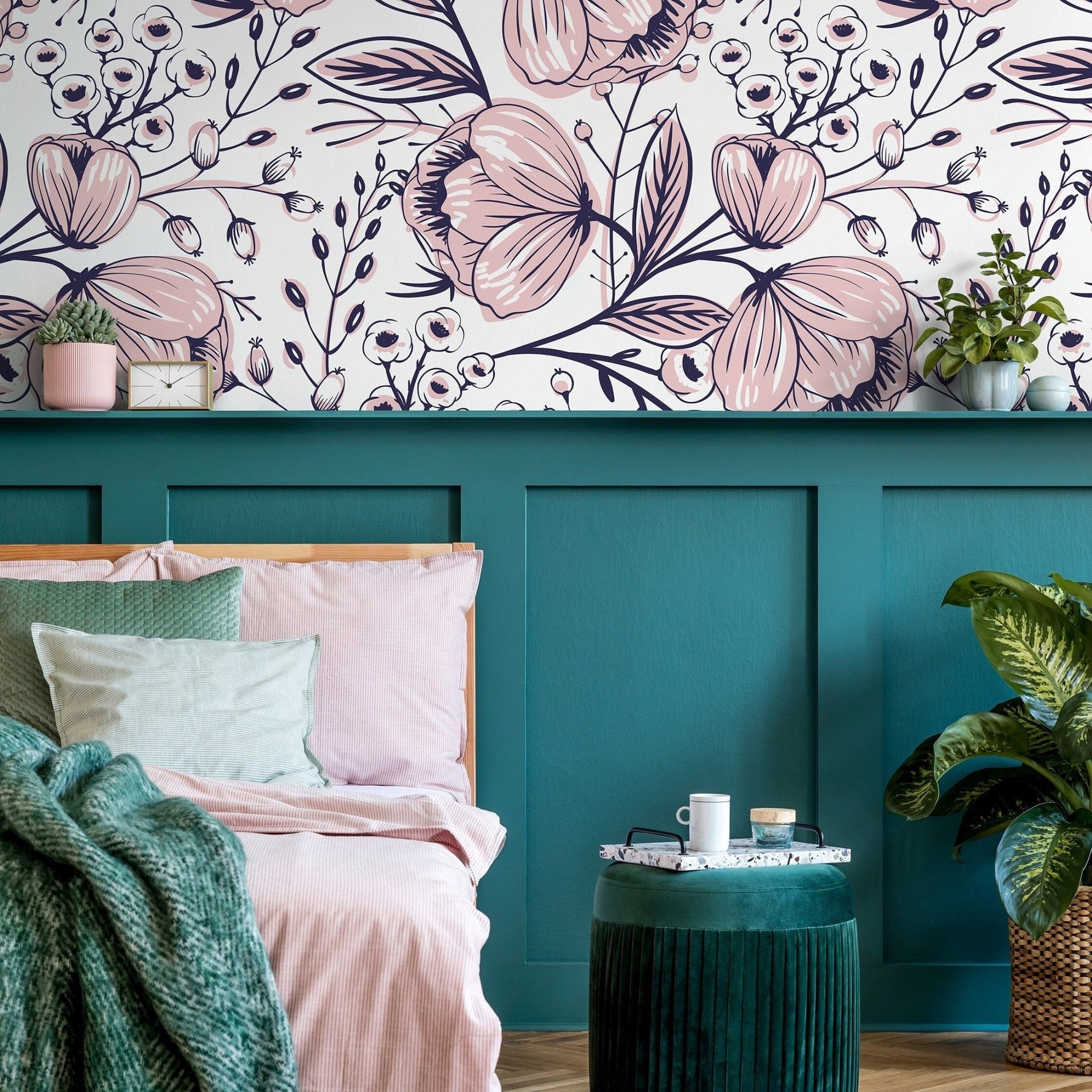 Wallpaper Peel and Stick Wallpaper Removable Wallpaper Home Decor Wall Art Wall Decor Room Decor / Pink Floral Wallpaper - A691 - WallTrend