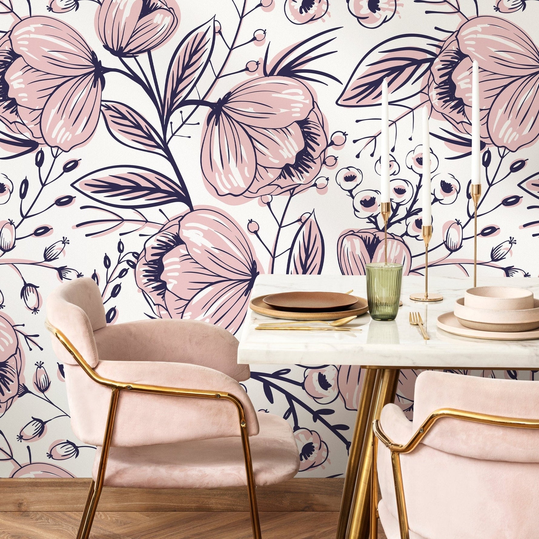 Wallpaper Peel and Stick Wallpaper Removable Wallpaper Home Decor Wall Art Wall Decor Room Decor / Pink Floral Wallpaper - A691 - WallTrend