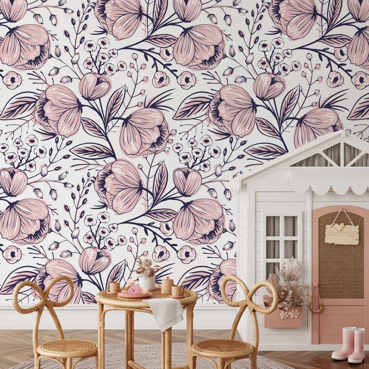 Wallpaper Peel and Stick Wallpaper Removable Wallpaper Home Decor Wall Art Wall Decor Room Decor / Pink Floral Wallpaper - A691 - WallTrend
