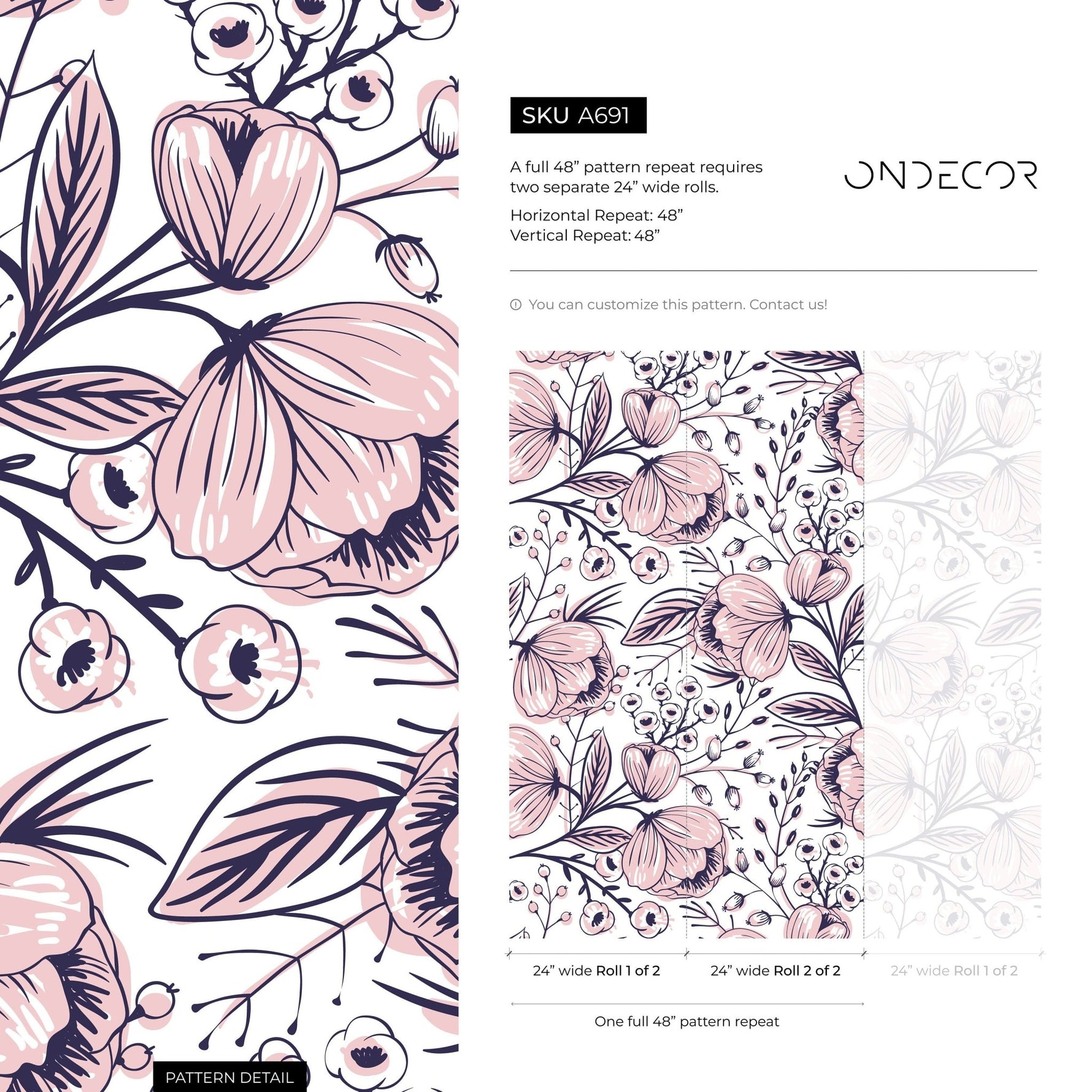 Wallpaper Peel and Stick Wallpaper Removable Wallpaper Home Decor Wall Art Wall Decor Room Decor / Pink Floral Wallpaper - A691 - WallTrend