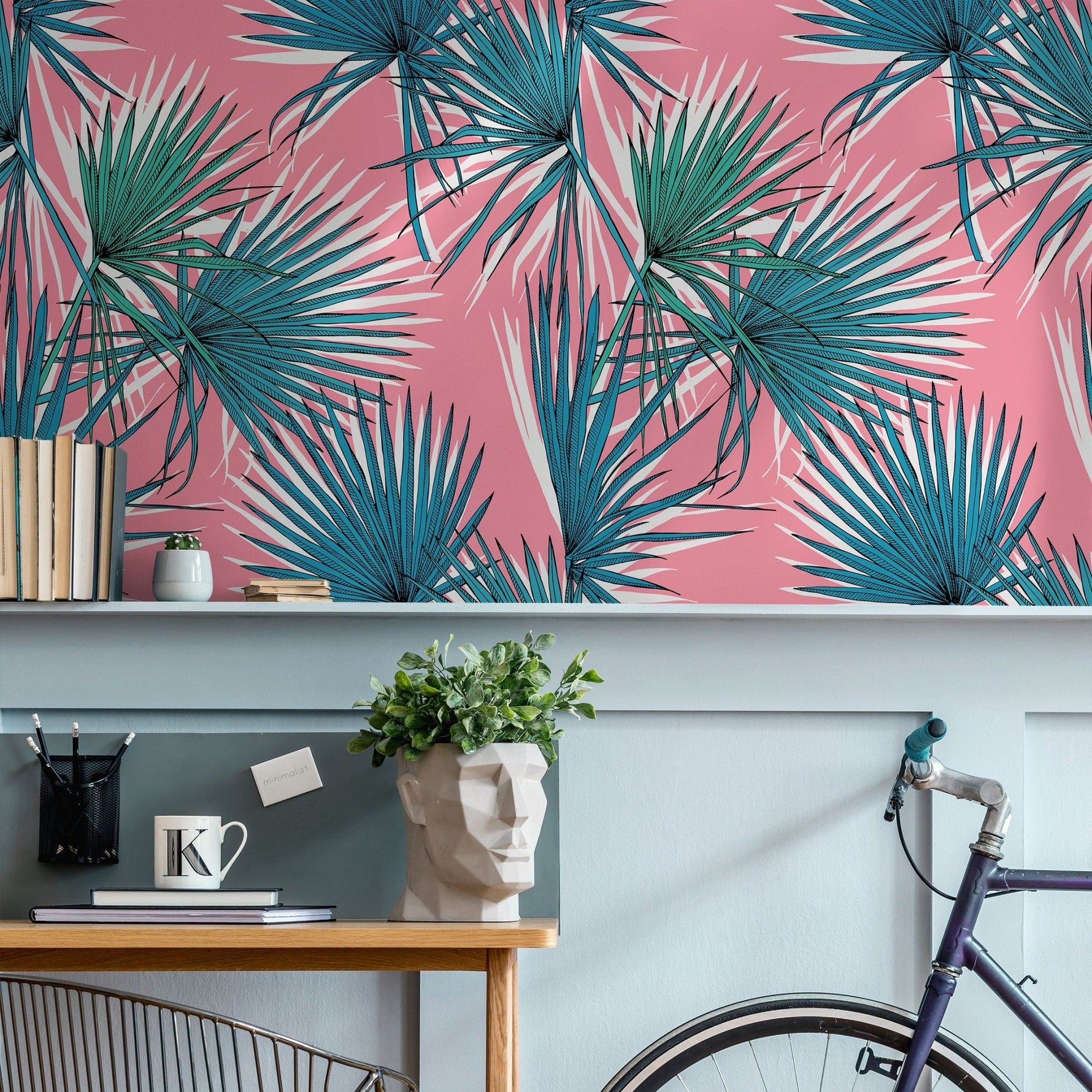 Wallpaper Peel and Stick Wallpaper Removable Wallpaper Home Decor Wall Art Wall Decor Room Decor / Pink Tropical Leaves Wallpaper - B251 - WallTrend