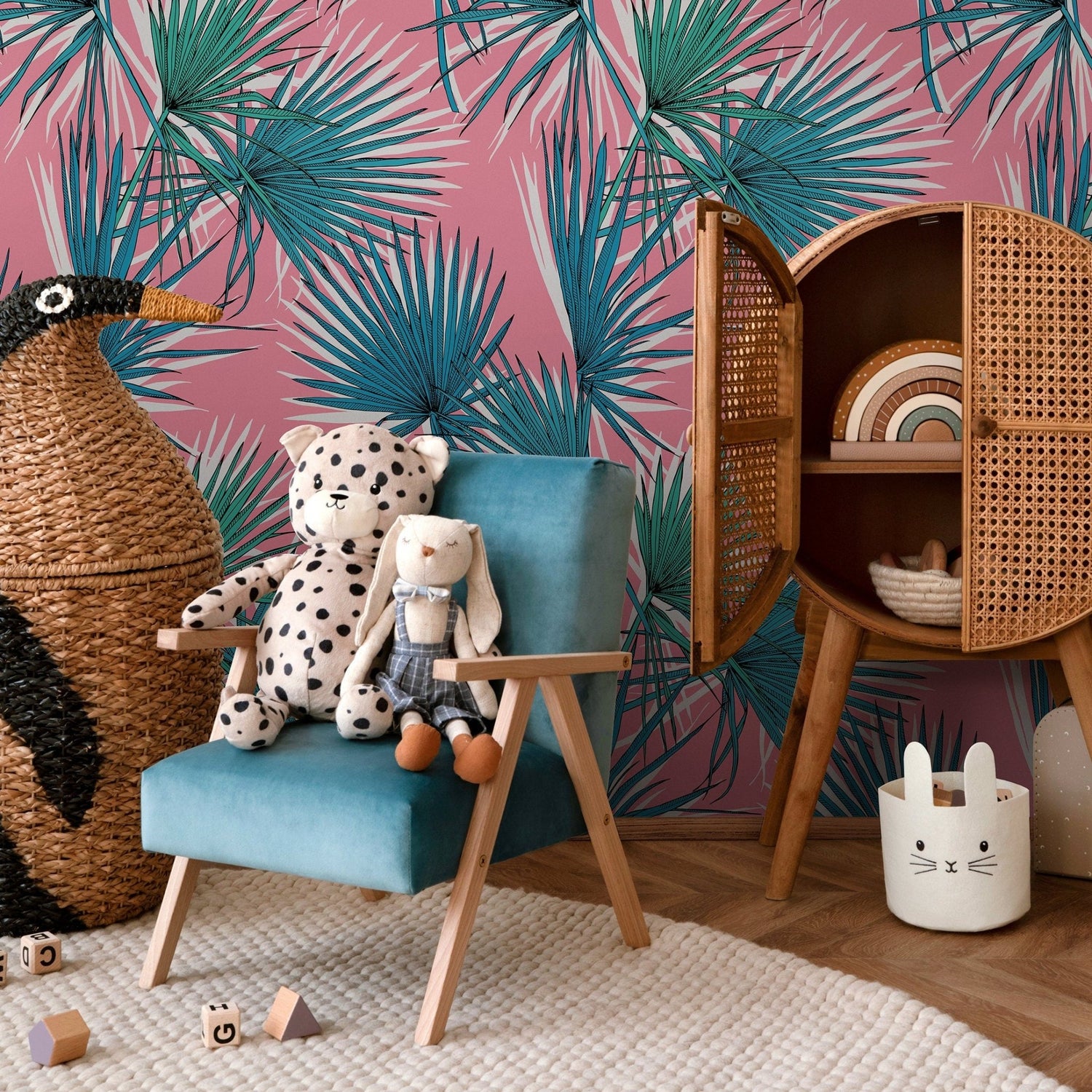 Wallpaper Peel and Stick Wallpaper Removable Wallpaper Home Decor Wall Art Wall Decor Room Decor / Pink Tropical Leaves Wallpaper - B251 - WallTrend