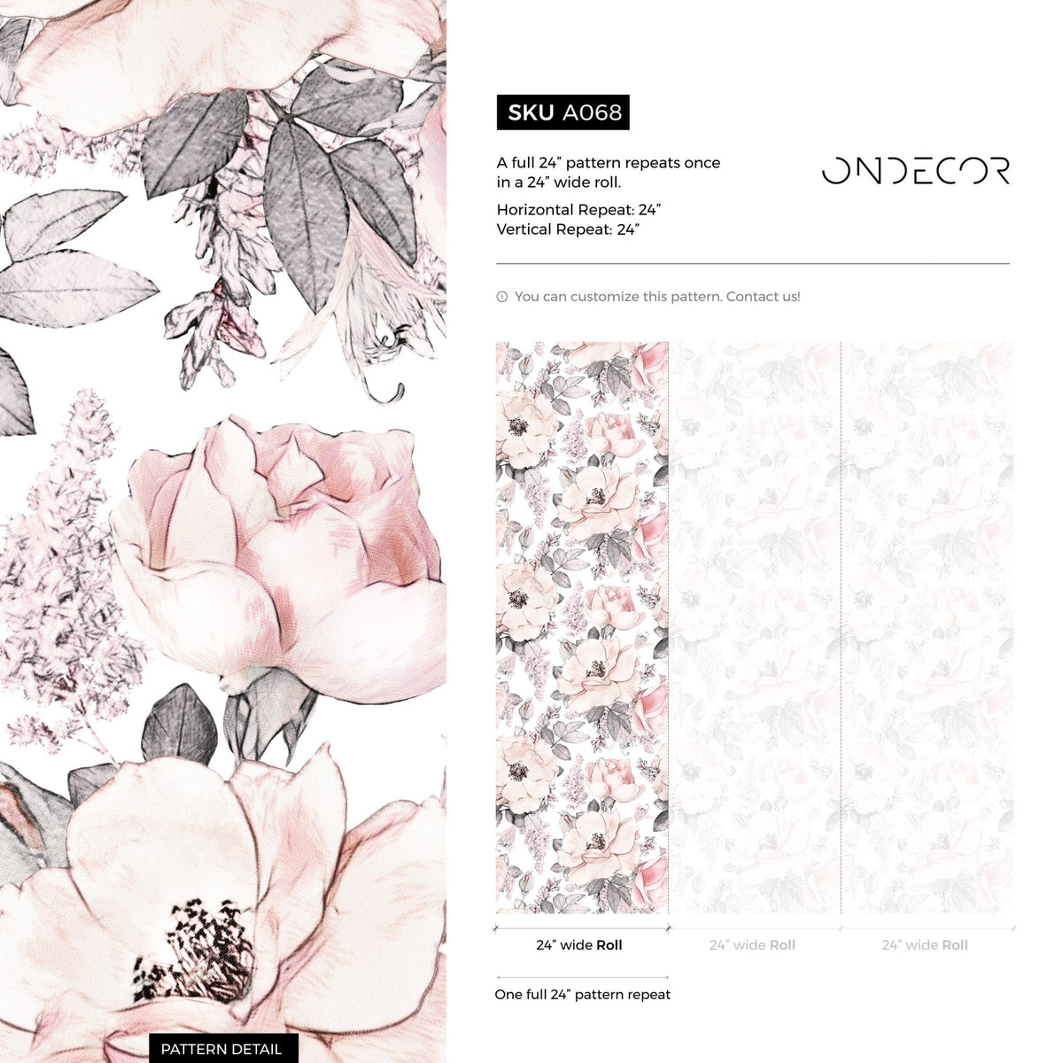 Wallpaper Peel and Stick Wallpaper Removable Wallpaper Home Decor Wall Art Wall Decor Room Decor / Pink Vintage Floral Wallpaper - A068 - WallTrend