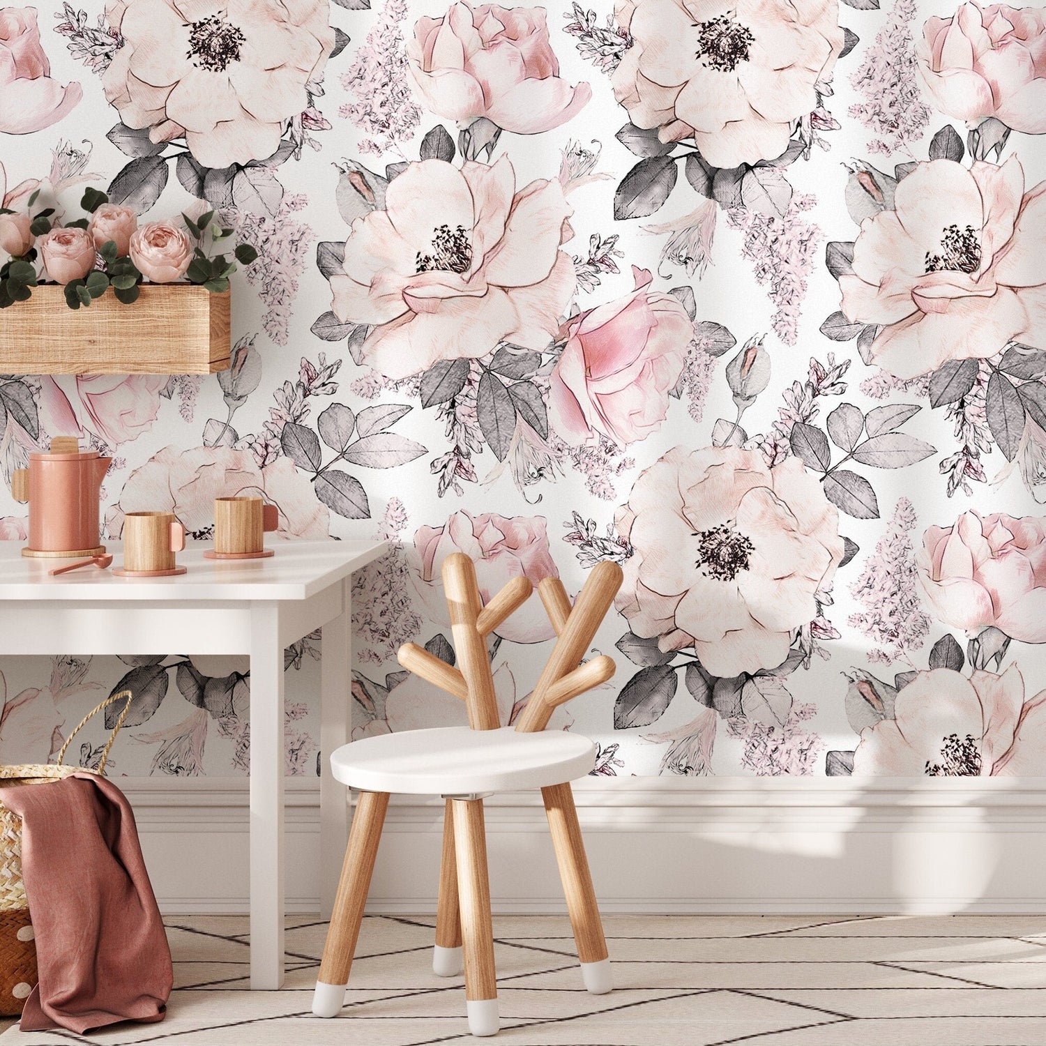 Wallpaper Peel and Stick Wallpaper Removable Wallpaper Home Decor Wall Art Wall Decor Room Decor / Pink Vintage Floral Wallpaper - A068 - WallTrend