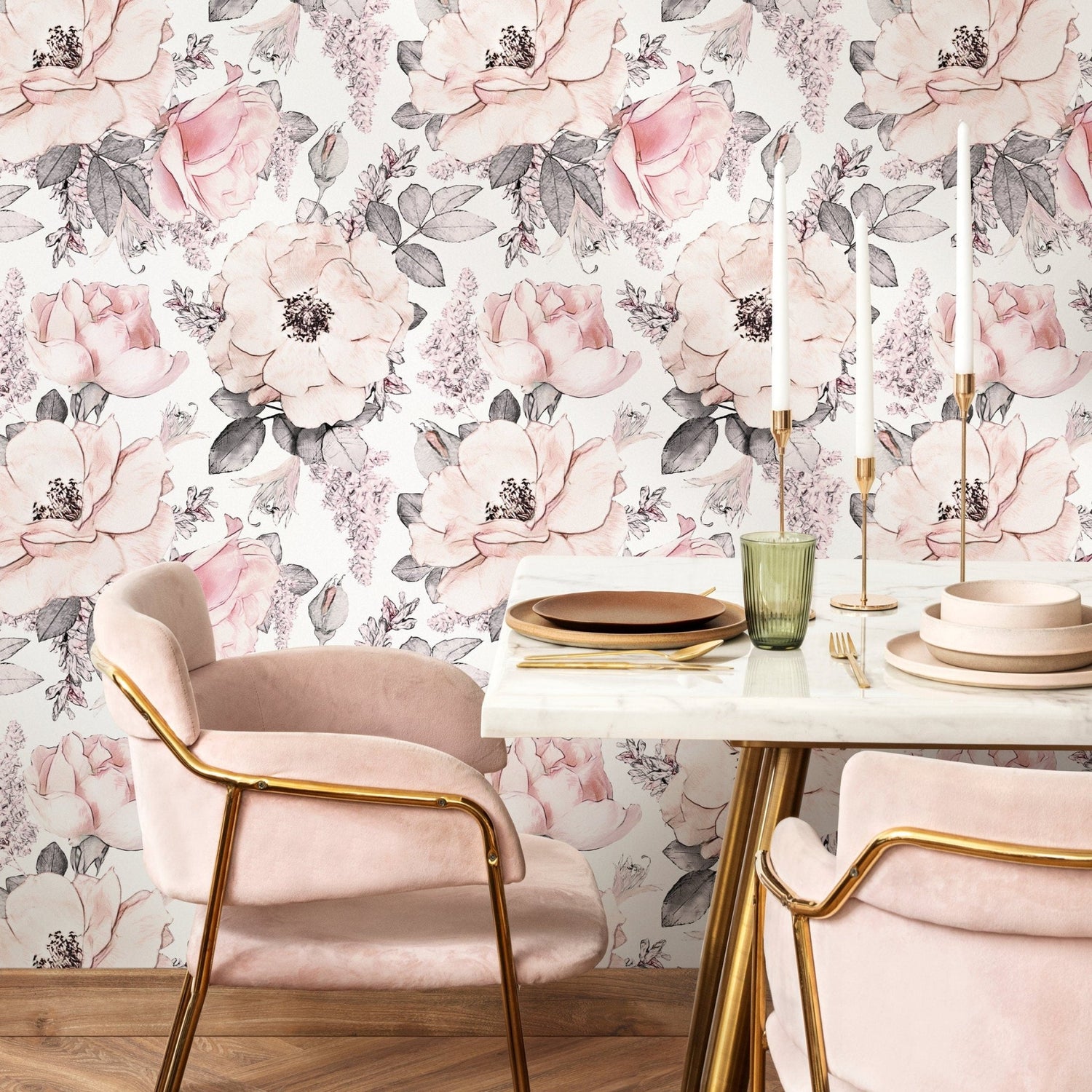 Wallpaper Peel and Stick Wallpaper Removable Wallpaper Home Decor Wall Art Wall Decor Room Decor / Pink Vintage Floral Wallpaper - A068 - WallTrend