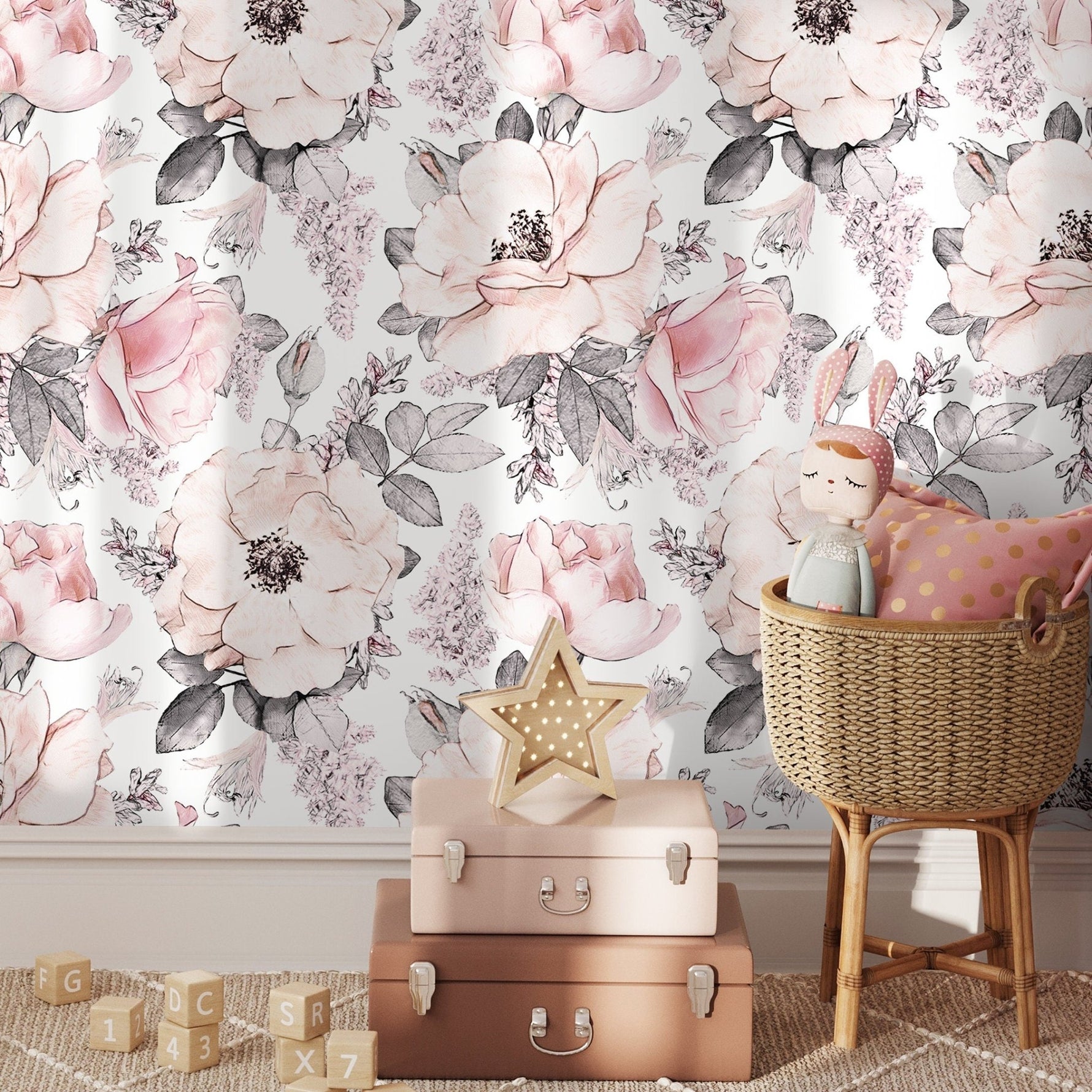 Wallpaper Peel and Stick Wallpaper Removable Wallpaper Home Decor Wall Art Wall Decor Room Decor / Pink Vintage Floral Wallpaper - A068 - WallTrend
