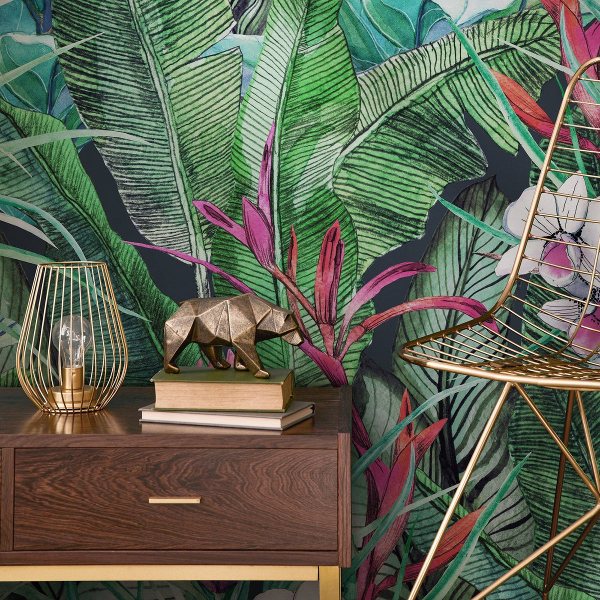 Wallpaper Peel and Stick Wallpaper Removable Wallpaper Home Decor Wall Art Wall Decor Room Decor/ Tropical Floral and Leaves Wallpaper - A673 - WallTrend