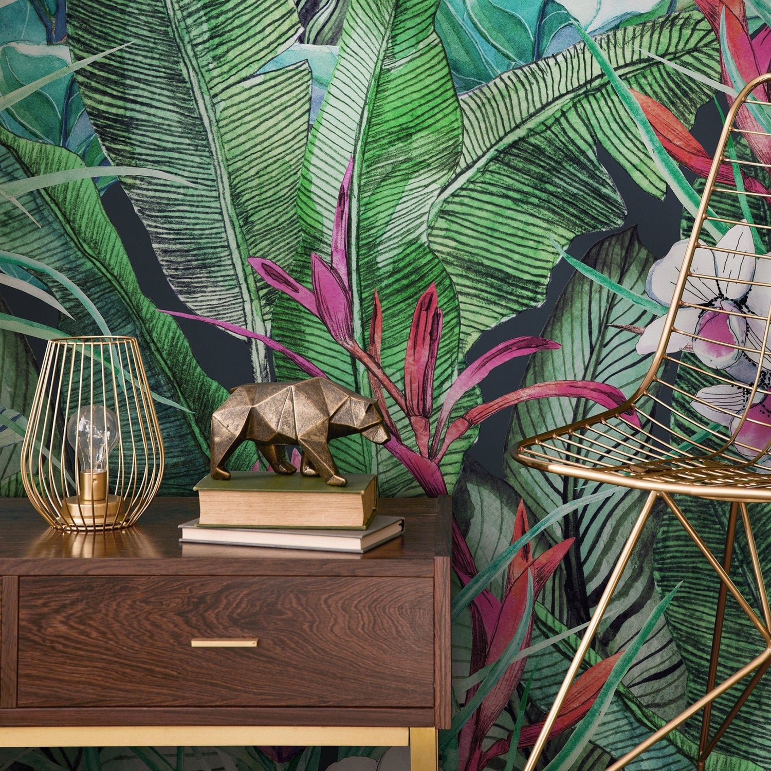Wallpaper Peel and Stick Wallpaper Removable Wallpaper Home Decor Wall Art Wall Decor Room Decor/ Tropical Floral and Leaves Wallpaper - A673 - WallTrend