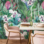 Wallpaper Peel and Stick Wallpaper Removable Wallpaper Home Decor Wall Art Wall Decor Room Decor/ Tropical Floral and Leaves Wallpaper - A673 - WallTrend