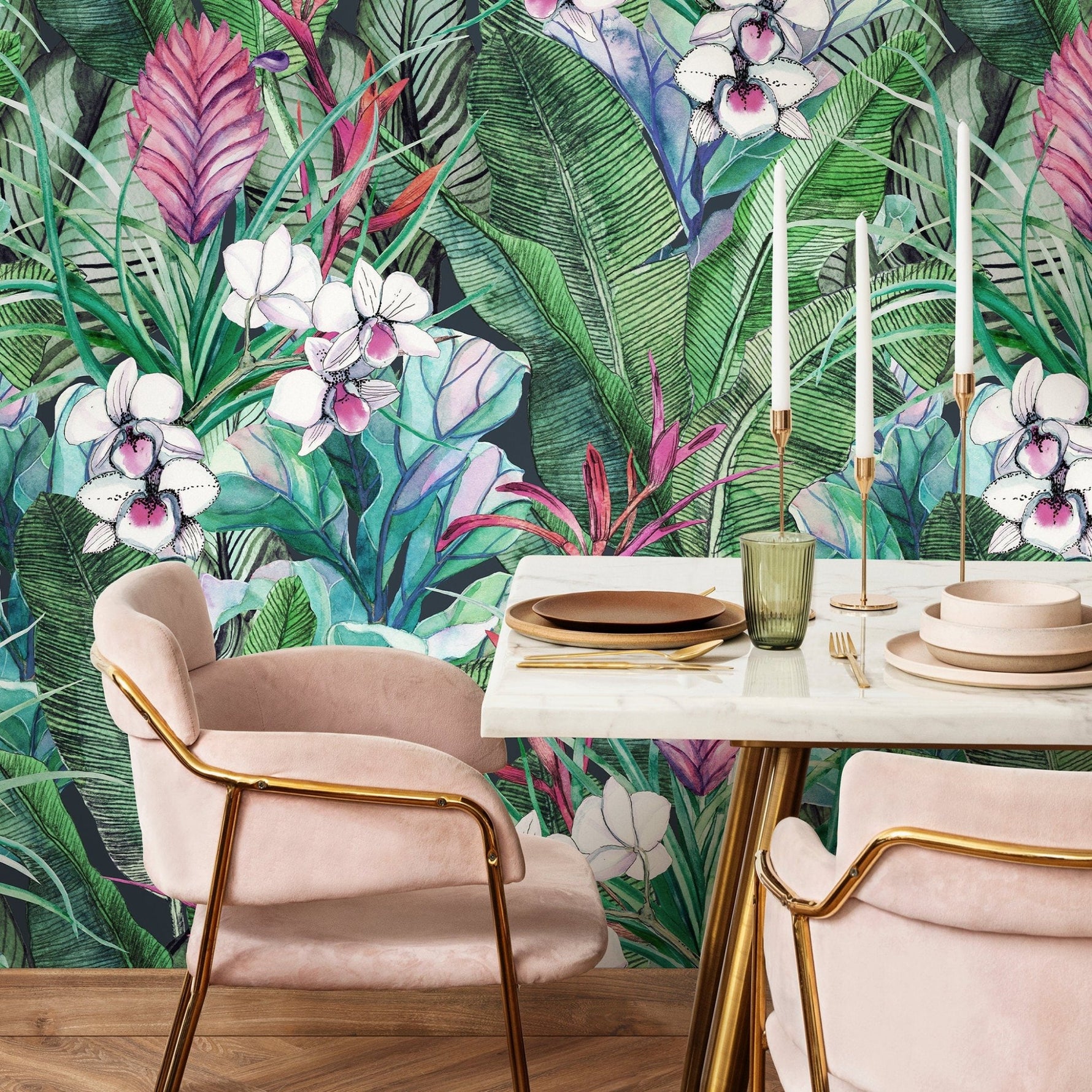 Wallpaper Peel and Stick Wallpaper Removable Wallpaper Home Decor Wall Art Wall Decor Room Decor/ Tropical Floral and Leaves Wallpaper - A673 - WallTrend
