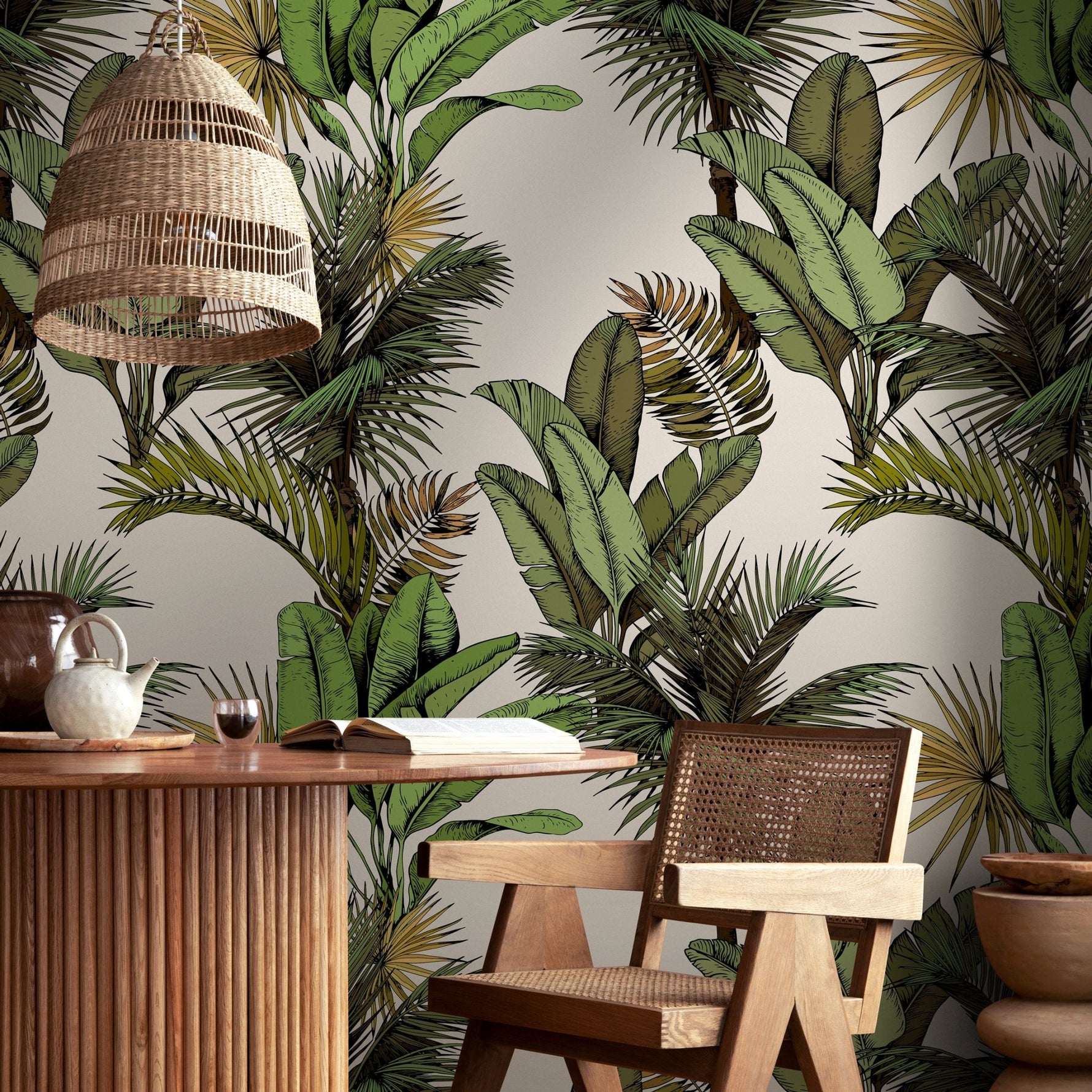 Wallpaper Peel and Stick Wallpaper Removable Wallpaper Home Decor Wall Art Wall Decor Room Decor/ Tropical Jungle Palm Tree Wallpaper - A762 - WallTrend