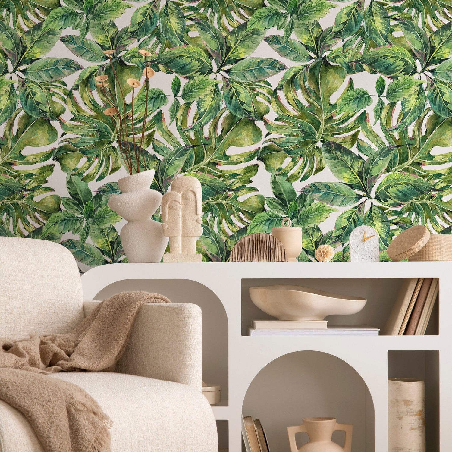 Wallpaper Peel and Stick Wallpaper Removable Wallpaper Home Decor Wall Art Wall Decor Room Decor / Tropical Monstera Leaves Wallpaper - A734 - WallTrend