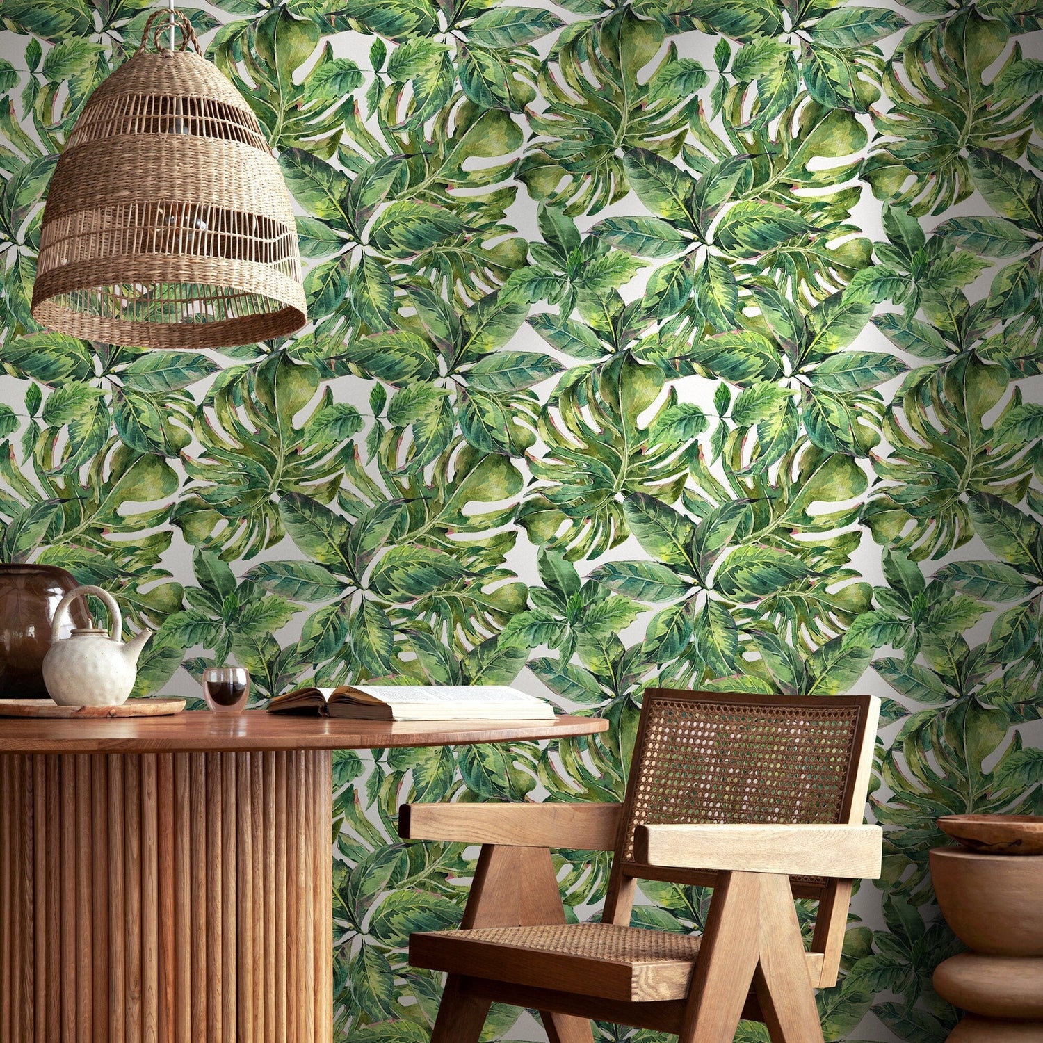 Wallpaper Peel and Stick Wallpaper Removable Wallpaper Home Decor Wall Art Wall Decor Room Decor / Tropical Monstera Leaves Wallpaper - A734 - WallTrend