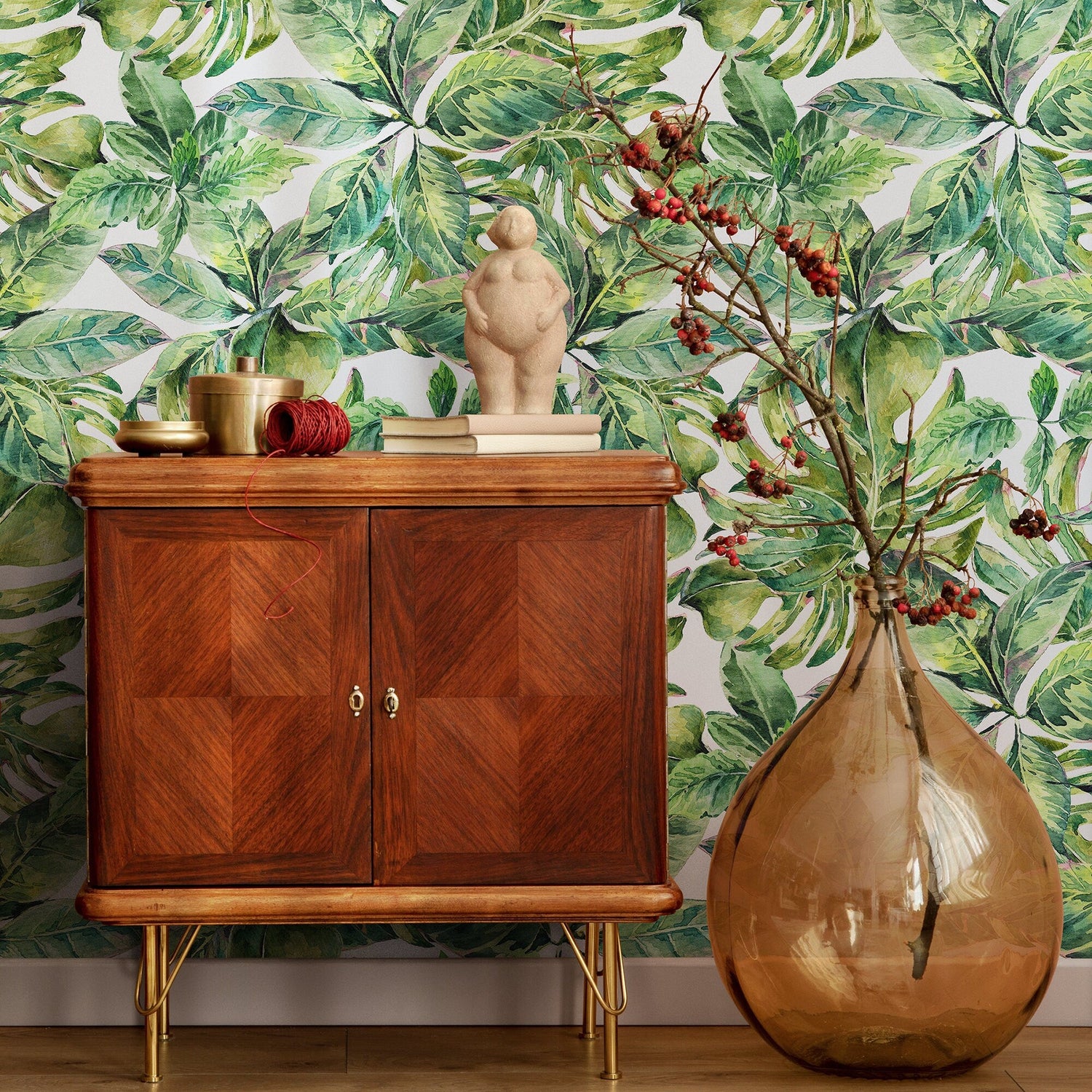 Wallpaper Peel and Stick Wallpaper Removable Wallpaper Home Decor Wall Art Wall Decor Room Decor / Tropical Monstera Leaves Wallpaper - A734 - WallTrend