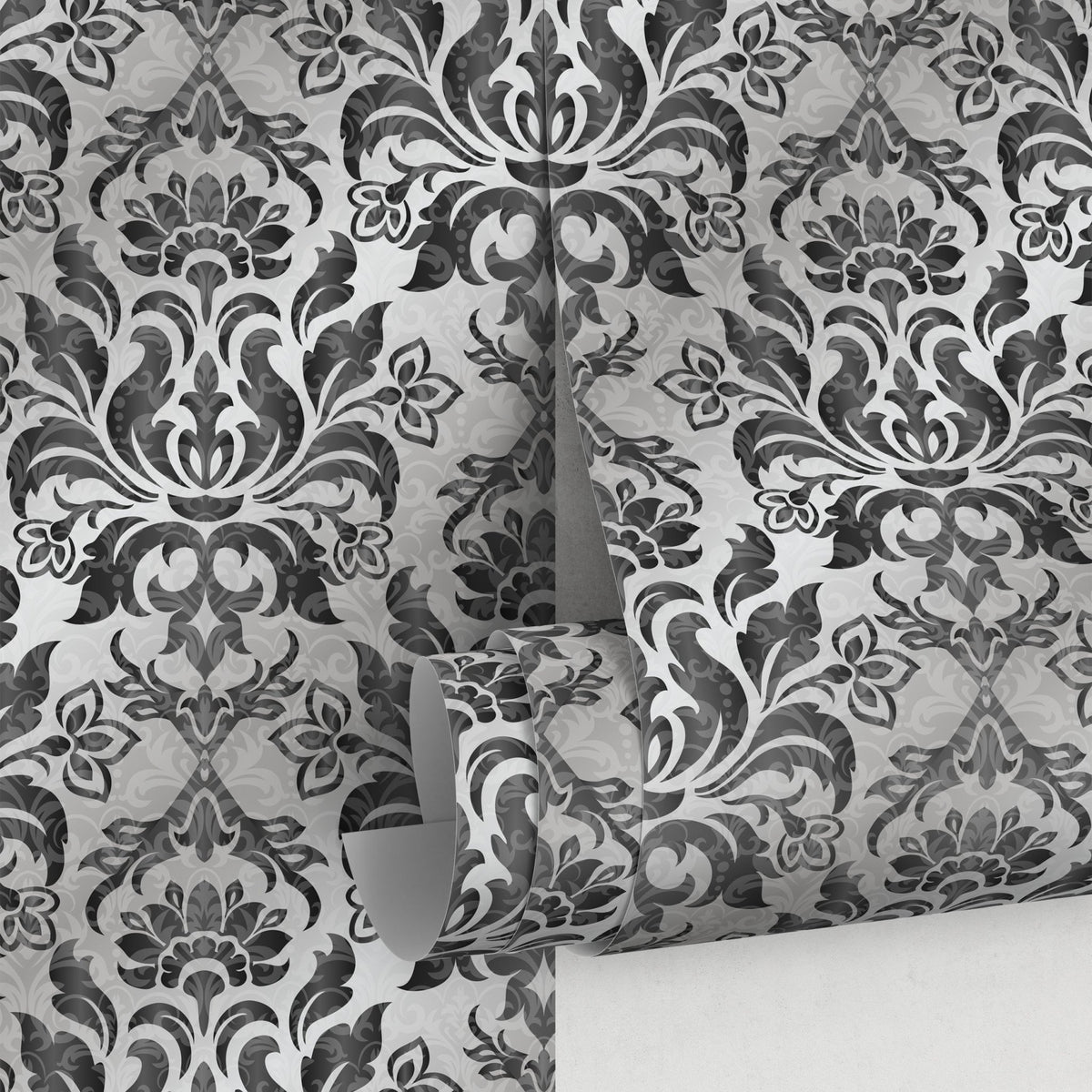 Wallpaper Peel and Stick Wallpaper Removable Wallpaper Home Decor Wall Art Wall Decor Room Decor / Vintage Black Damask Wallpaper - B734 - WallTrend