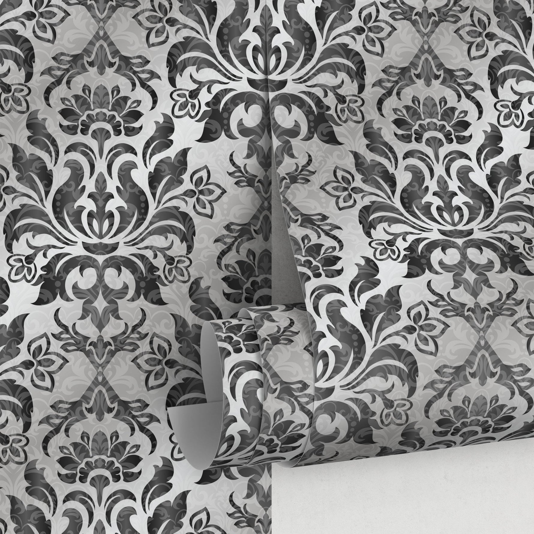 Wallpaper Peel and Stick Wallpaper Removable Wallpaper Home Decor Wall Art Wall Decor Room Decor / Vintage Black Damask Wallpaper - B734 - WallTrend