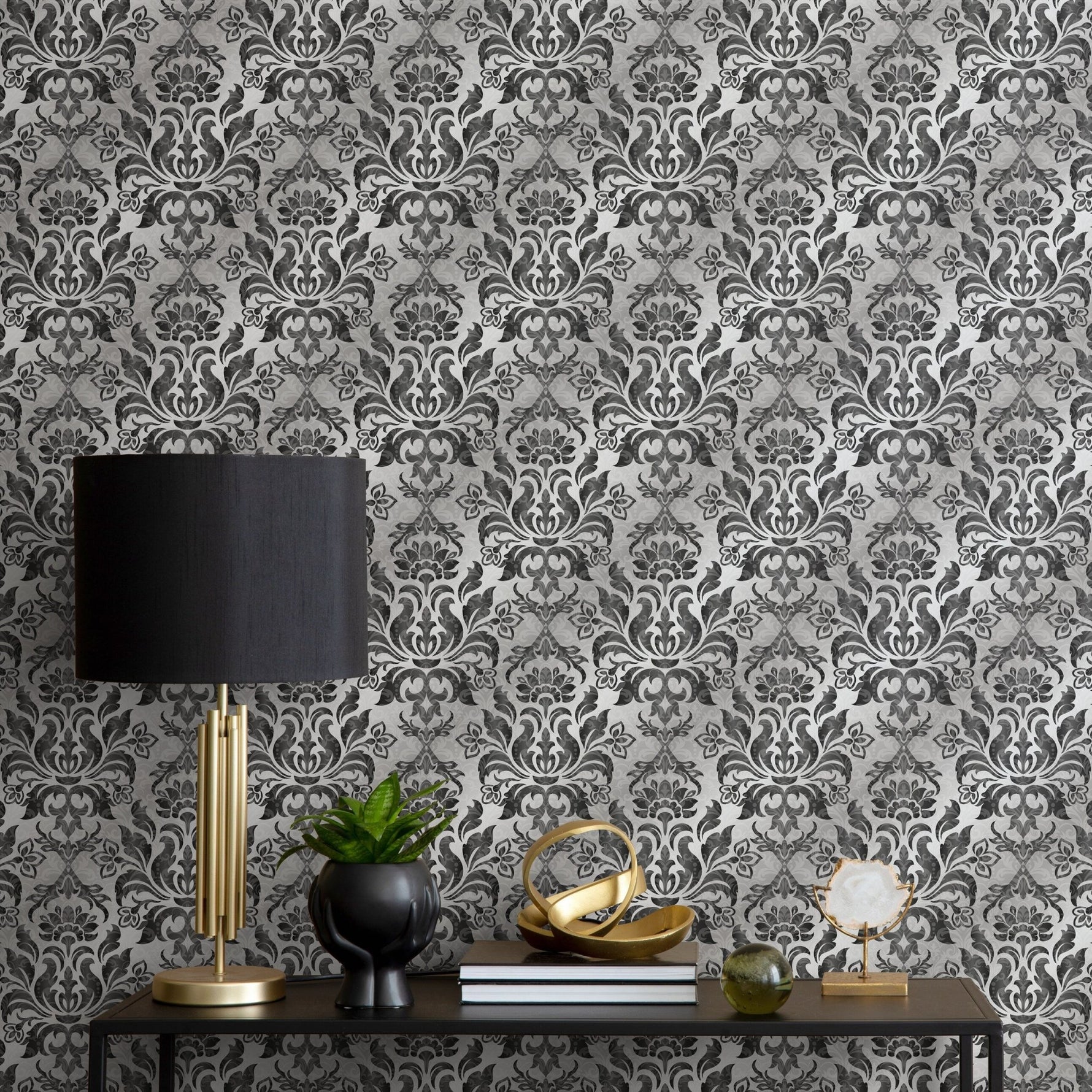 Wallpaper Peel and Stick Wallpaper Removable Wallpaper Home Decor Wall Art Wall Decor Room Decor / Vintage Black Damask Wallpaper - B734 - WallTrend