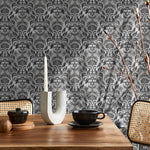 Wallpaper Peel and Stick Wallpaper Removable Wallpaper Home Decor Wall Art Wall Decor Room Decor / Vintage Black Damask Wallpaper - B734 - WallTrend