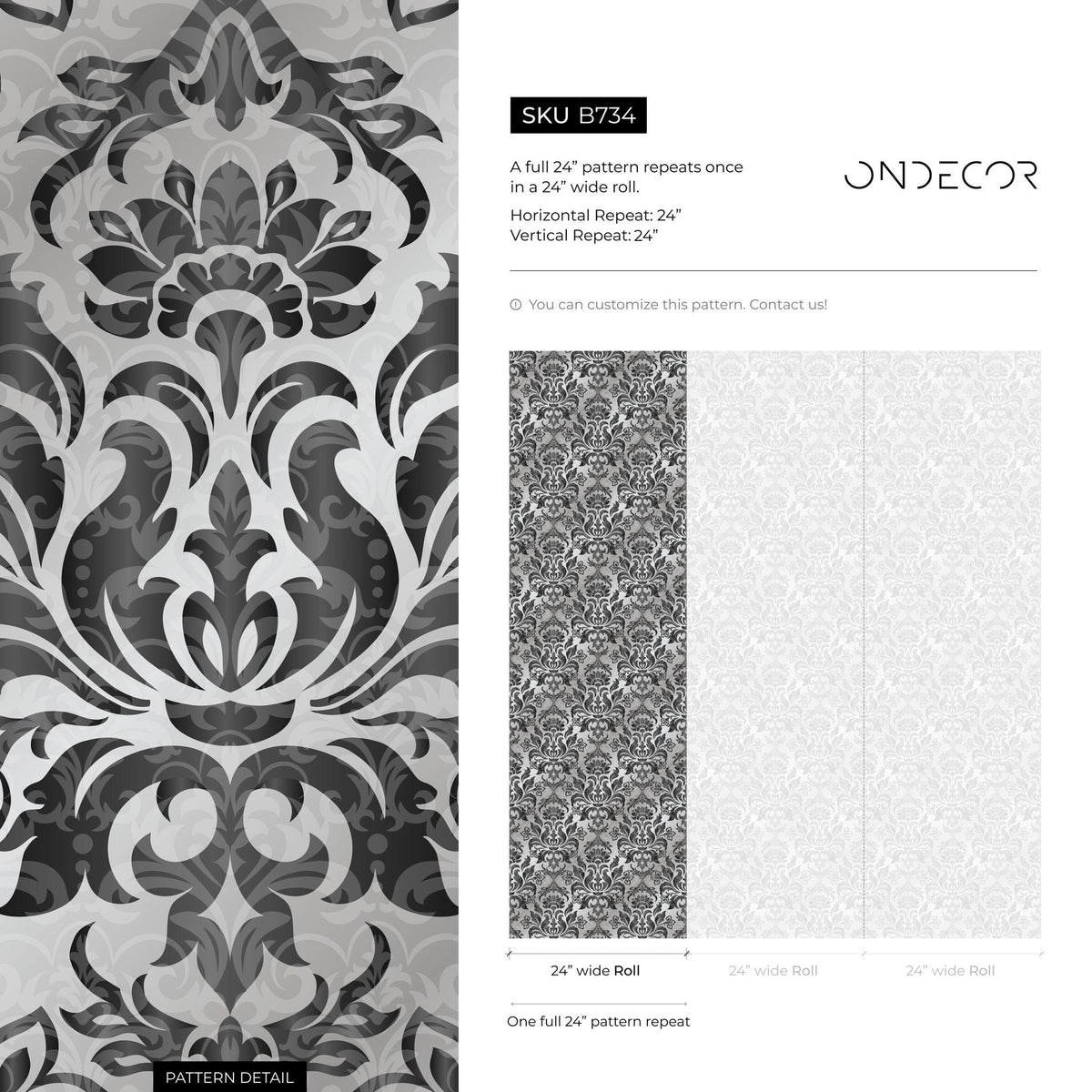 Wallpaper Peel and Stick Wallpaper Removable Wallpaper Home Decor Wall Art Wall Decor Room Decor / Vintage Black Damask Wallpaper - B734 - WallTrend